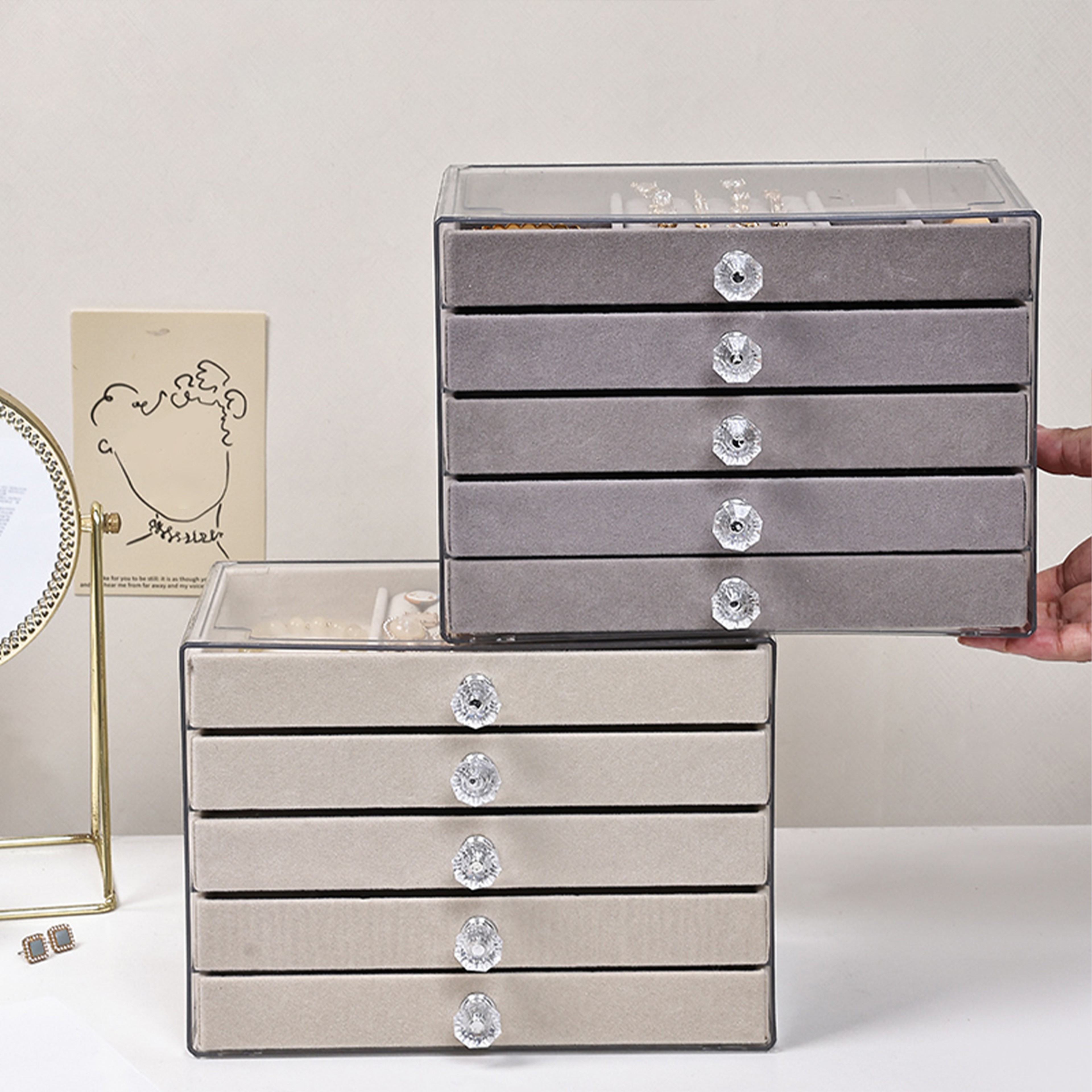 Elegant jewelry display box, 5-layer jewelry box, velvet drawer tray, transparent jewelry storage box for home decor – view 3
