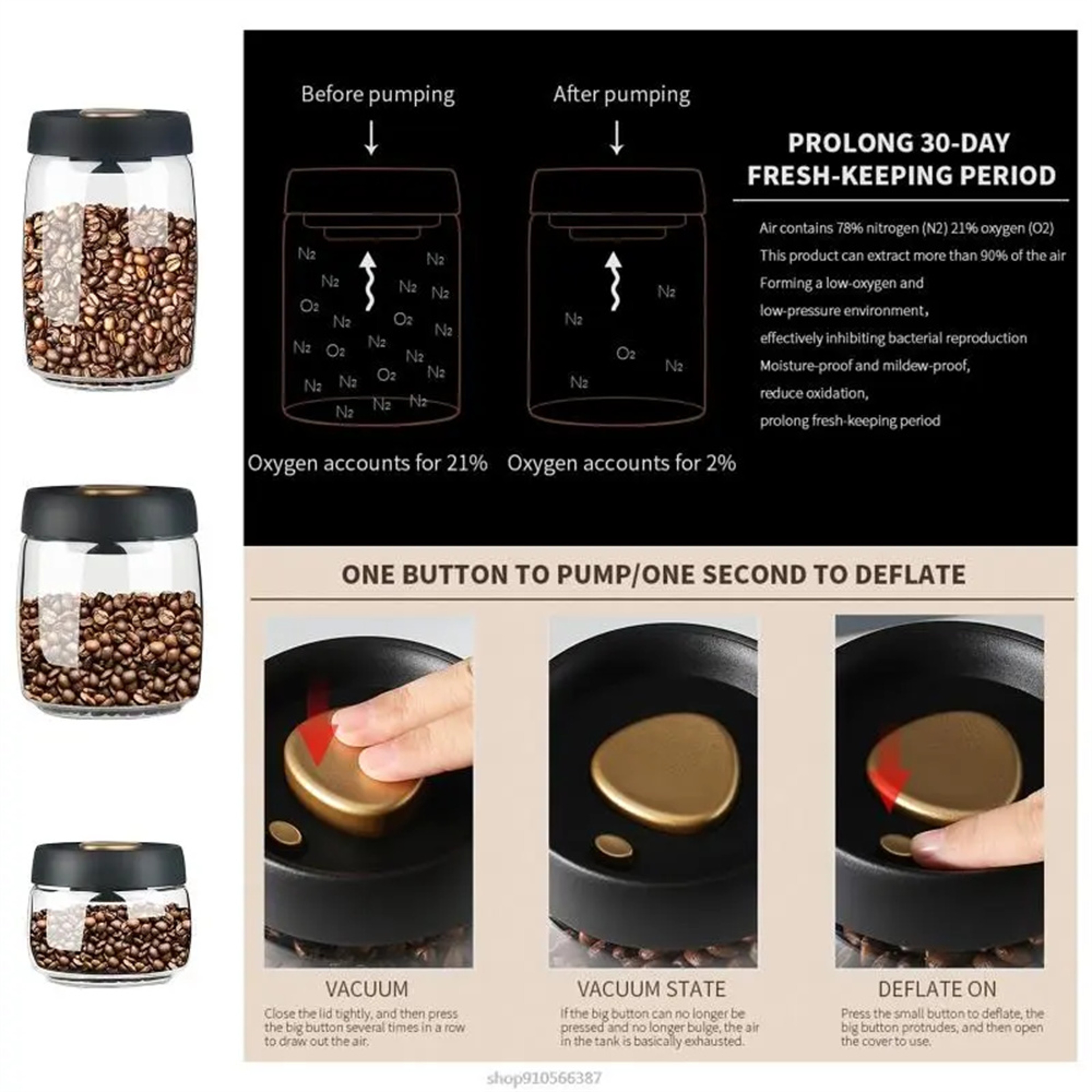 Coffee Beans Vacuum Sealed Tank Household Glass Food Storage Tank Moisture Proof Air Extraction Tra