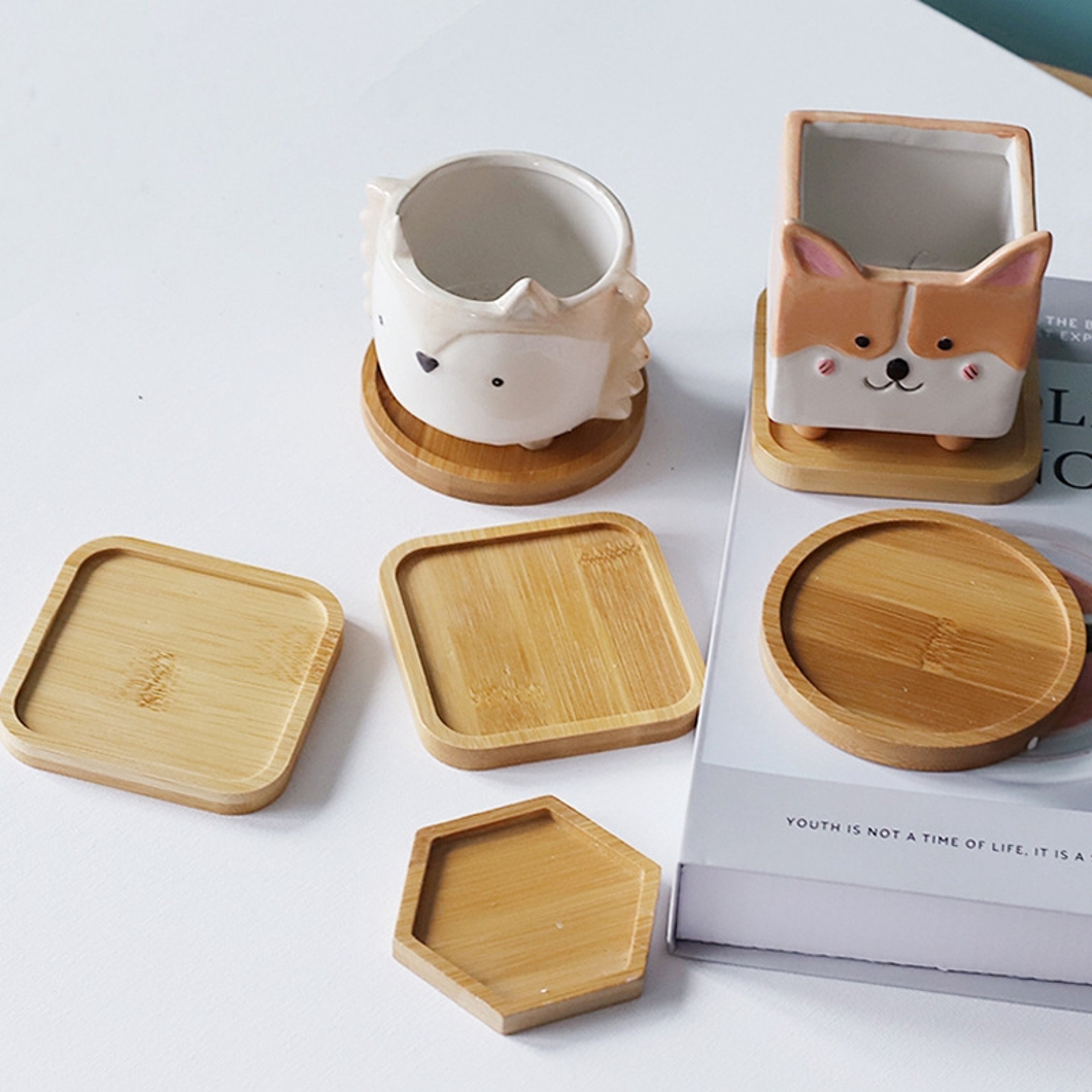 Mini Bamboo Tray Wood Saucer Flower Pot Tray Cup Pad Coaster Plate Kitchen Decorative Plate Creative Coffee Cup Mat Home Decor – view 3