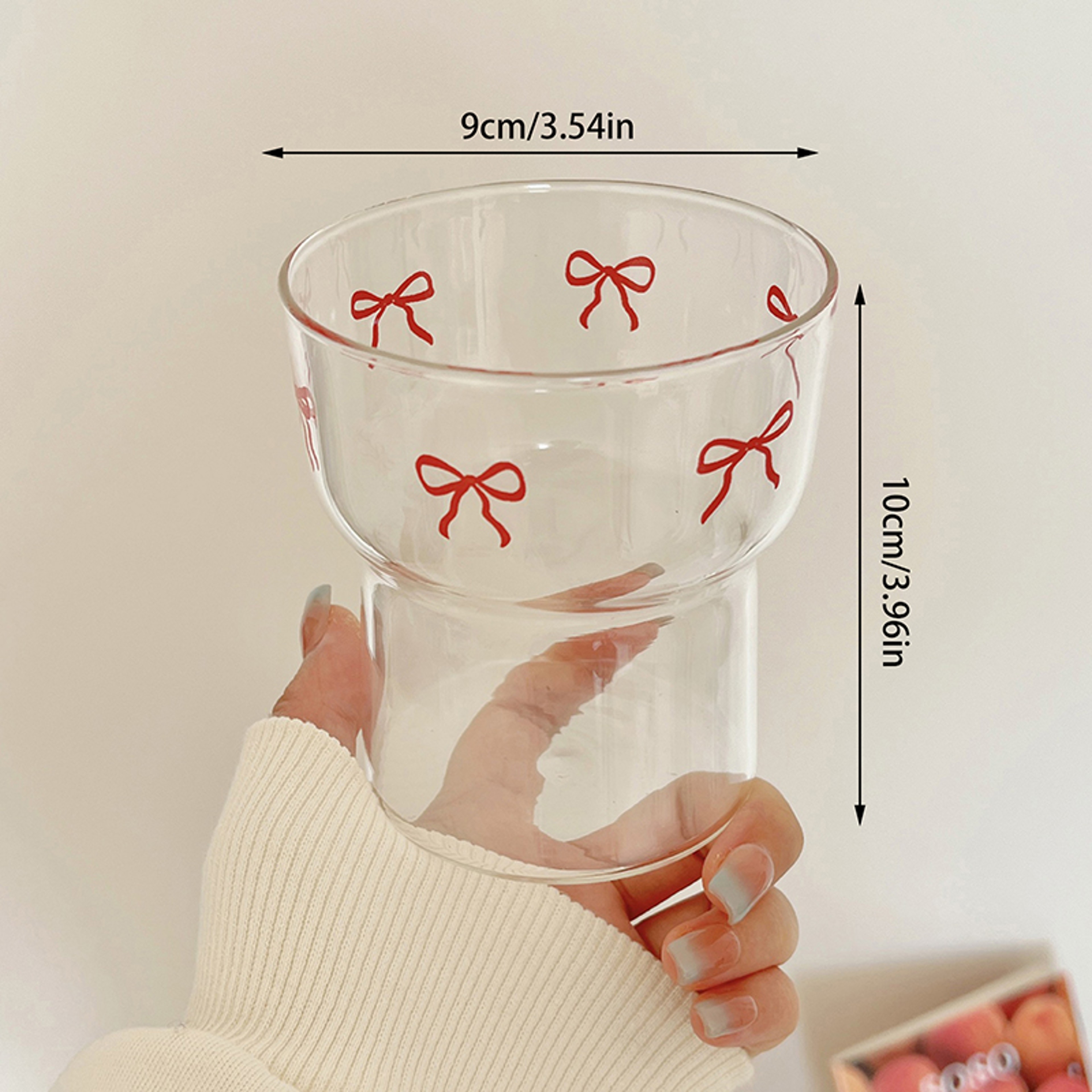 Style Bow Milk Glass Cup, Breakfast Juice Latte Coffee Cup, Couple Lover Girls Bow Pattern Glasses, Drink Cup Outdoor – view 6