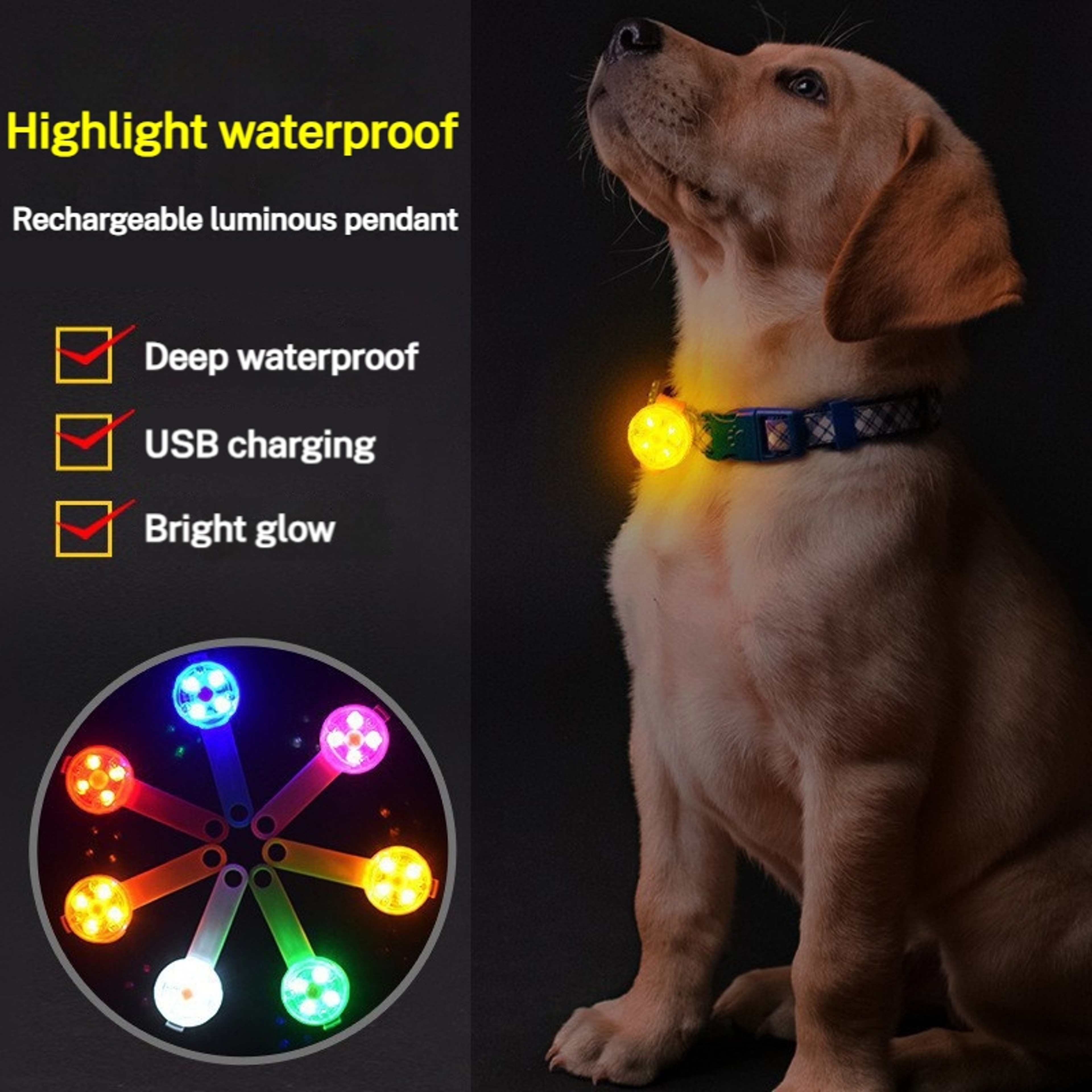 LED Dog Collar Light Rechargeable Flashing Pet Cat Night Safety Pendant Flashlight Accessories For  1