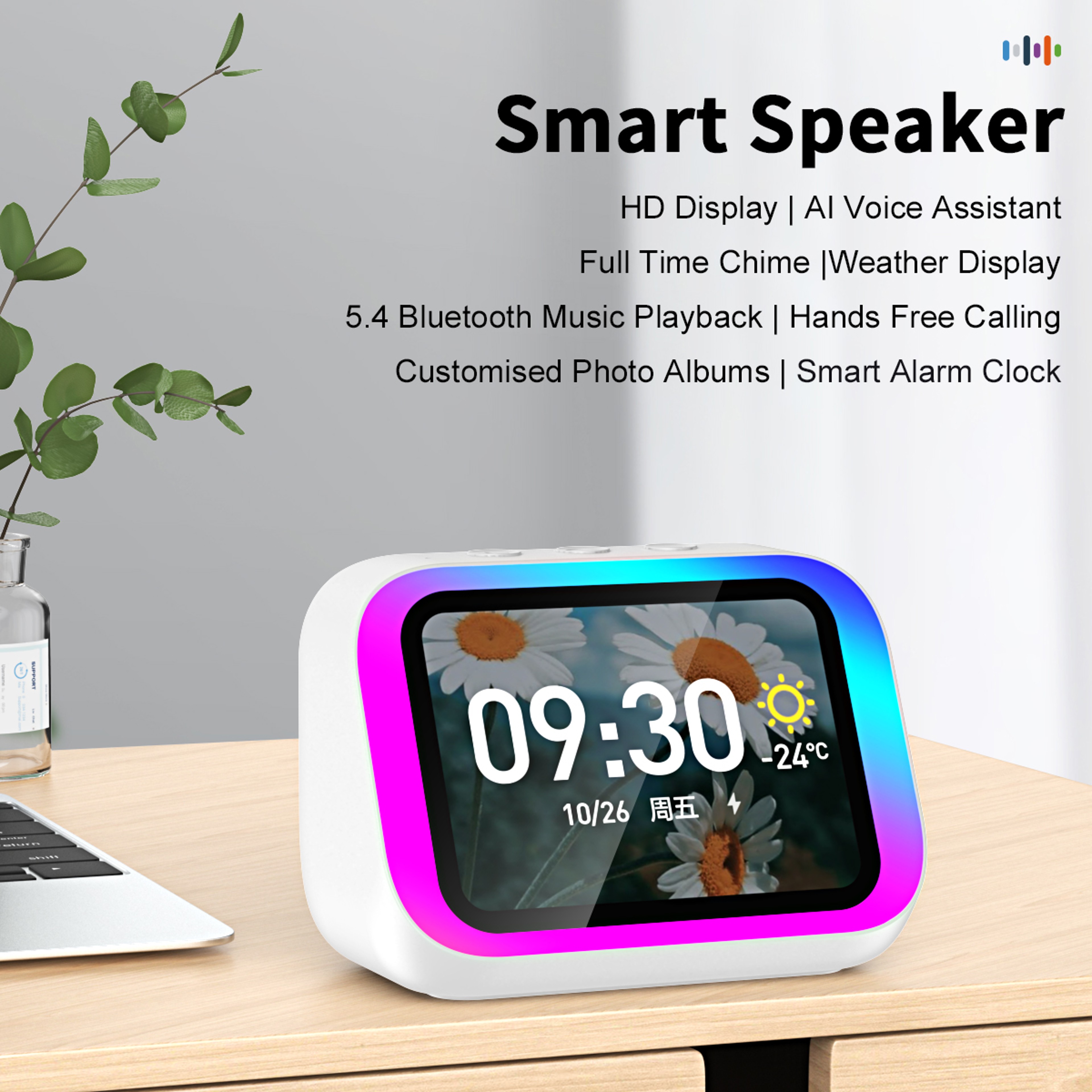 Bluetooth Speaker, Voice Assistant, HD Touch Screen Display, Electronic Album, Alarm Clock, Hi-Fi Stereo Sound – view 7