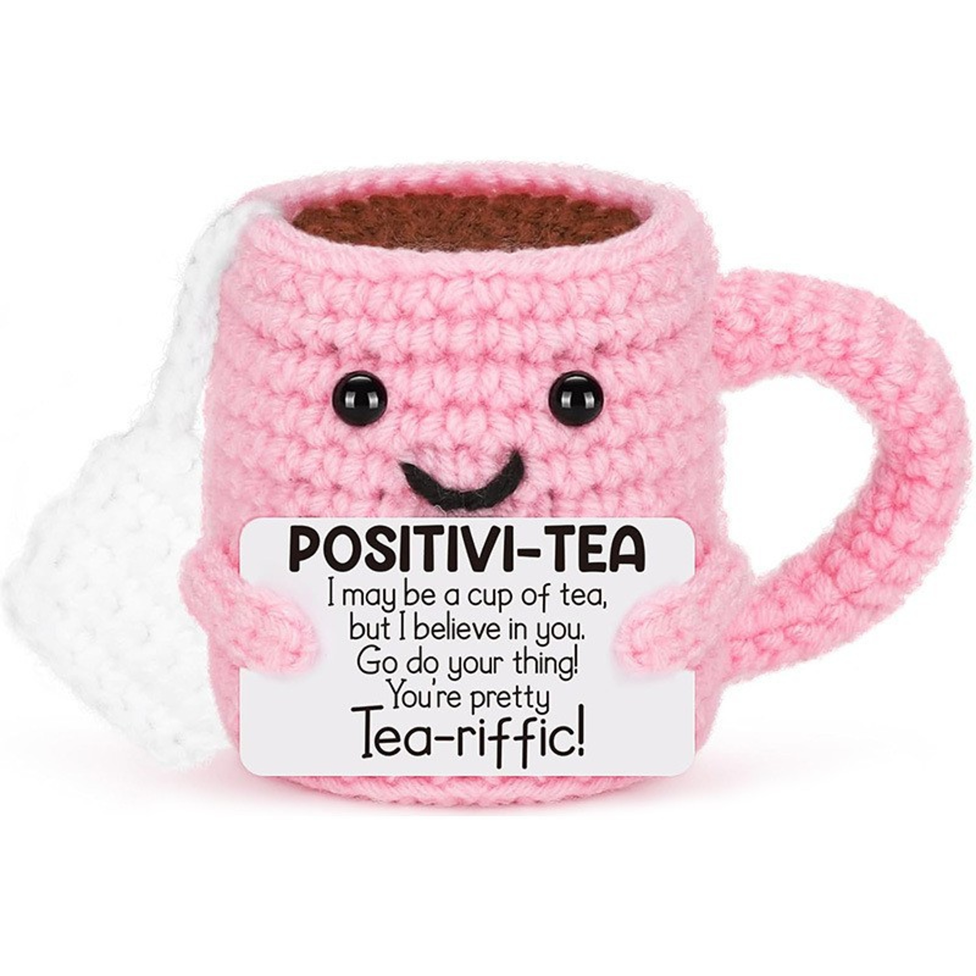 Funny Crochet Emotional Support Coffee Doll With Card Handmade Knitted Coffee Dolls Desktop Ornamen 8