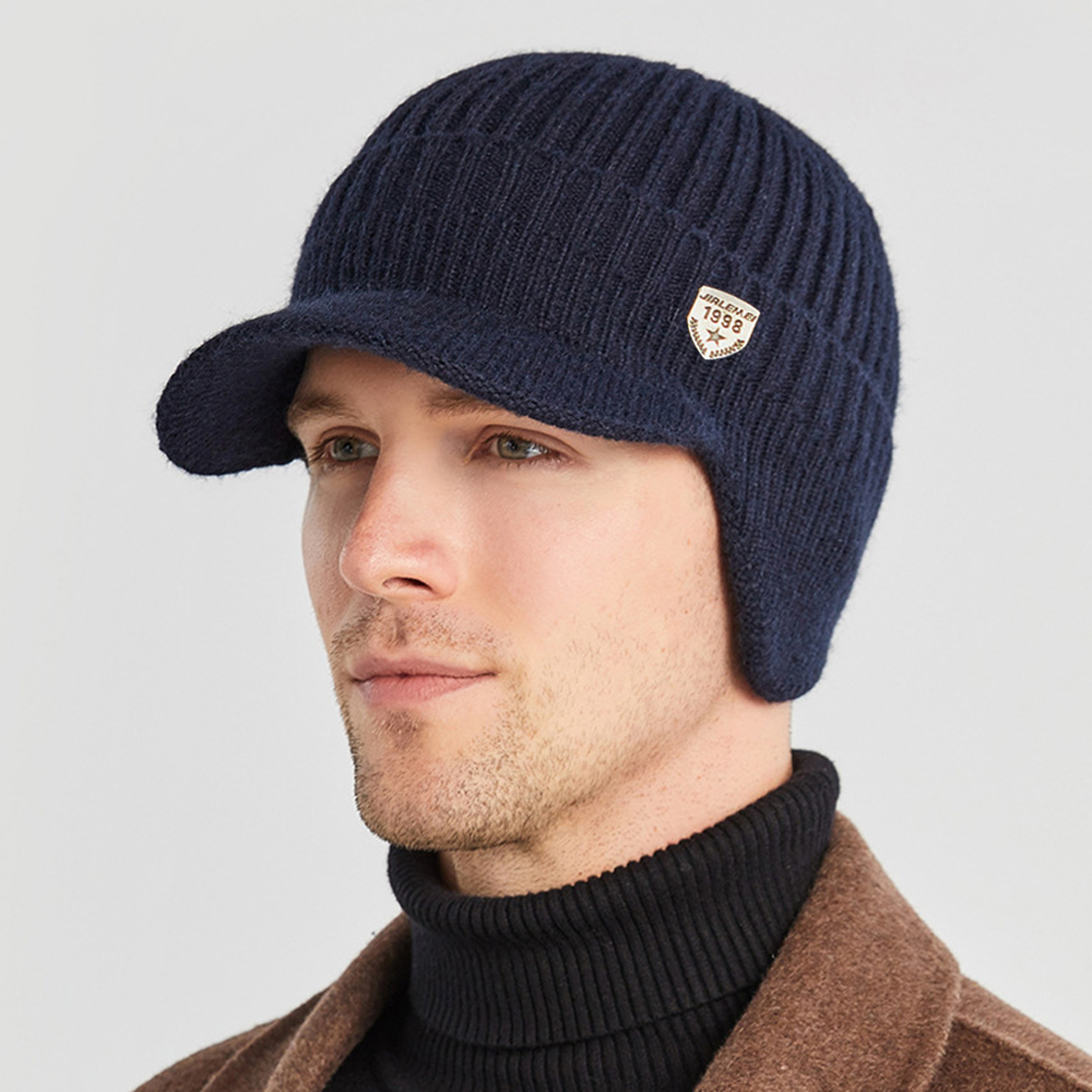 Men Winter Knitted Hat Outdoor Cycling Ear Protection Warmth Peaked Cap Casual Fashion Sunhat Bombe 1