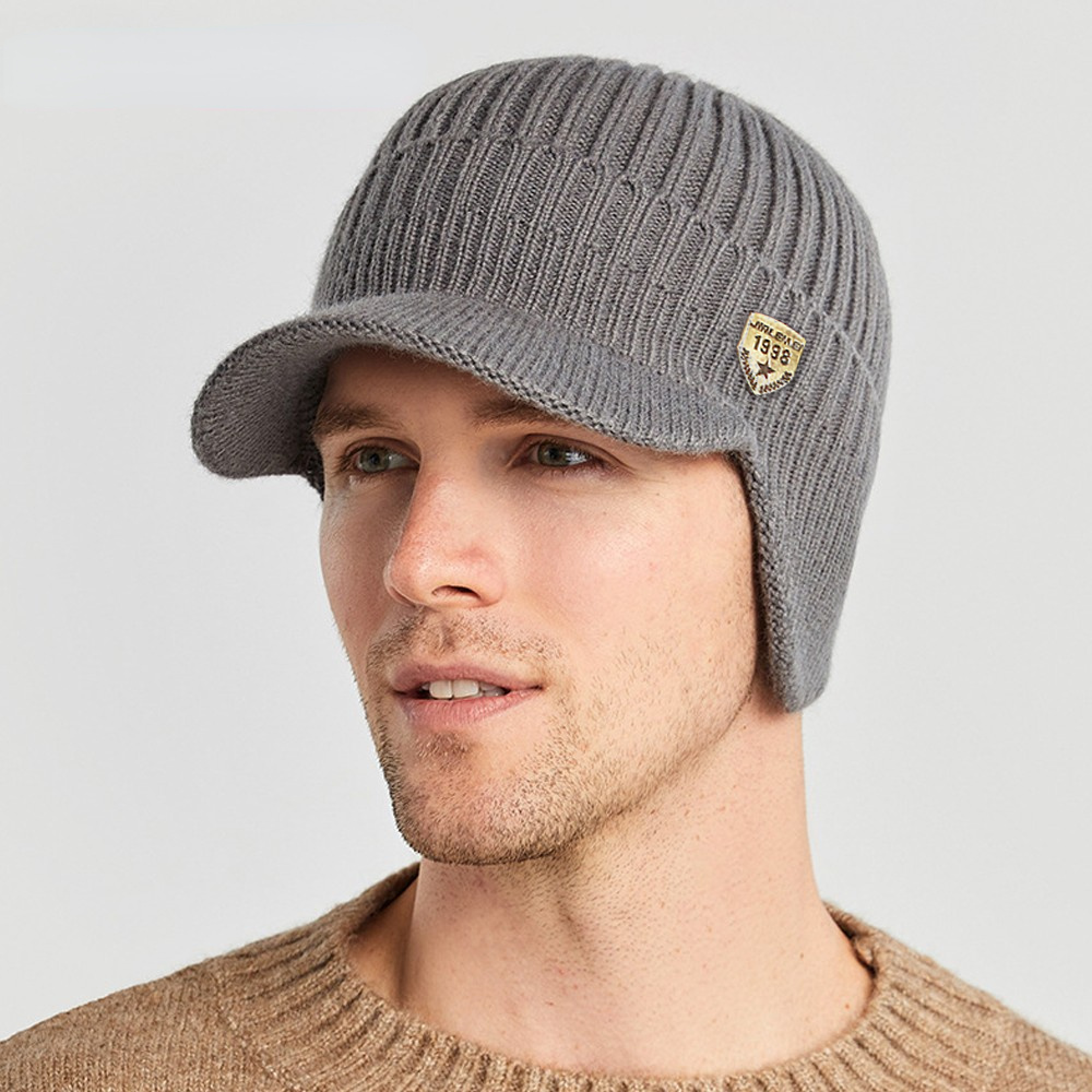 Men Winter Knitted Hat Outdoor Cycling Ear Protection Warmth Peaked Cap Casual Fashion Sunhat Bombe 2