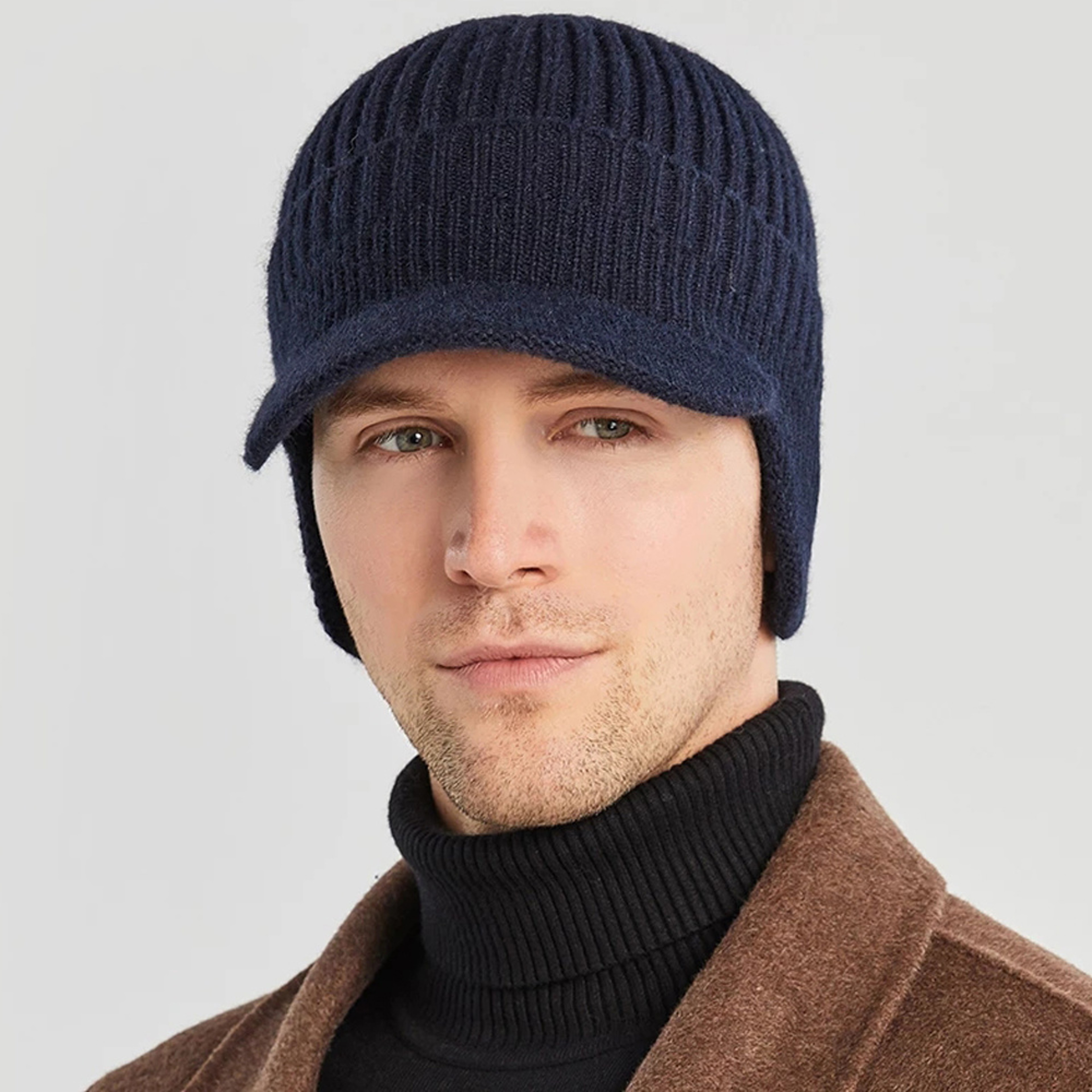 Men Winter Knitted Hat Outdoor Cycling Ear Protection Warmth Peaked Cap Casual Fashion Sunhat Bombe 3