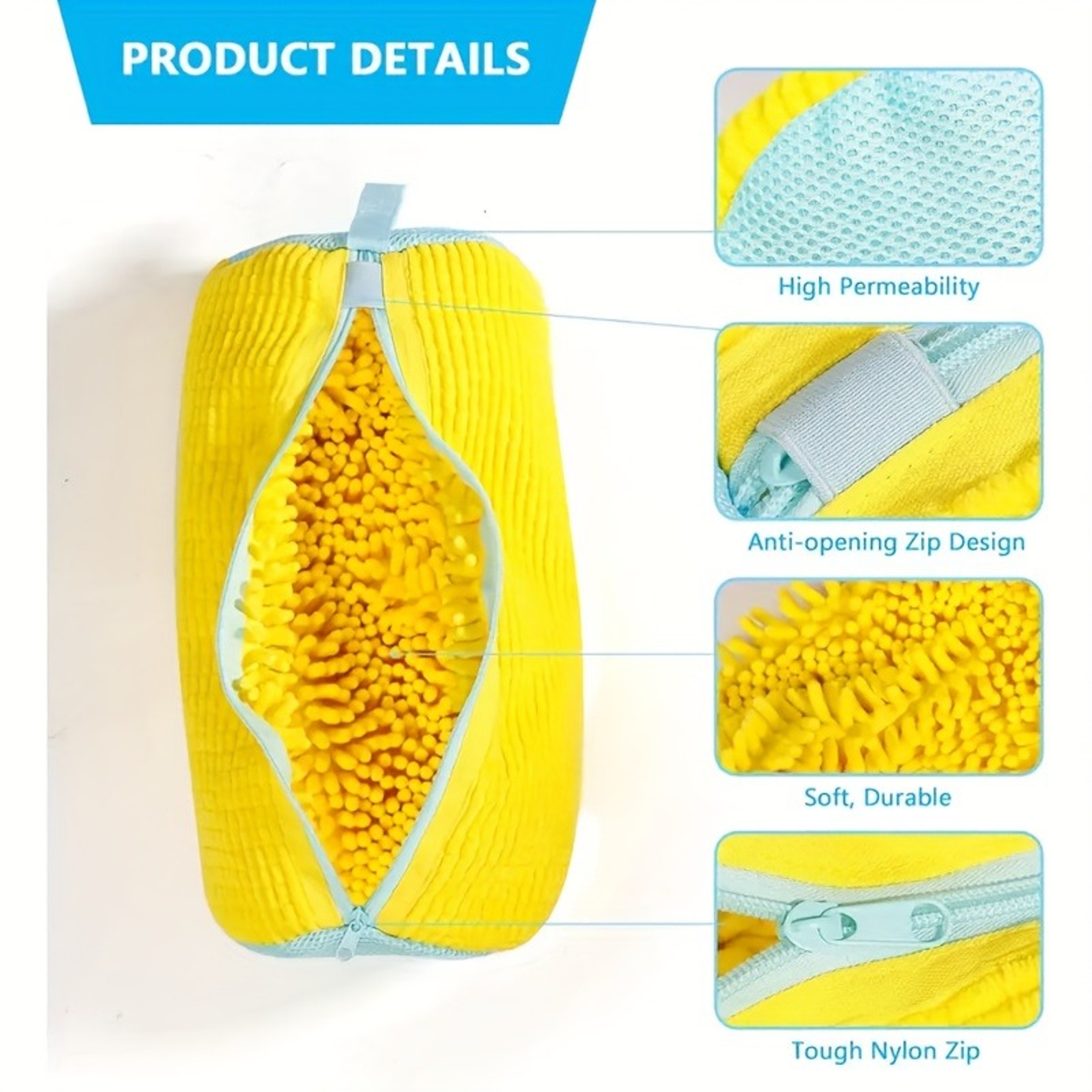 Durable Shoe Washing Machine Bag Yellow With Blue Zipper Oval Laundry Bag For All Shoe Types Protec 2