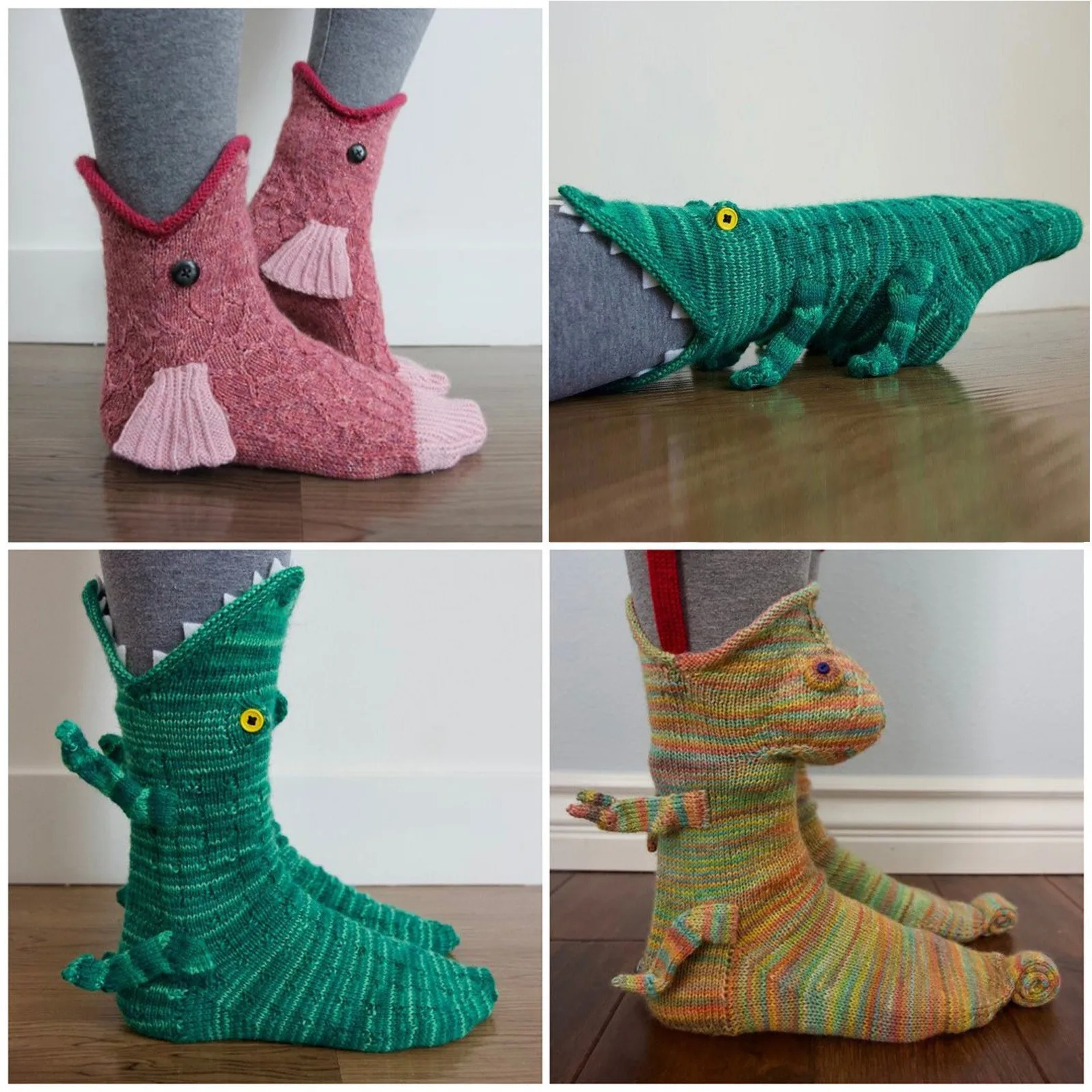 Christmas Socks, Knitted Crocodile Socks, Animal Funny Socks, Holiday Party Supplies – view 2