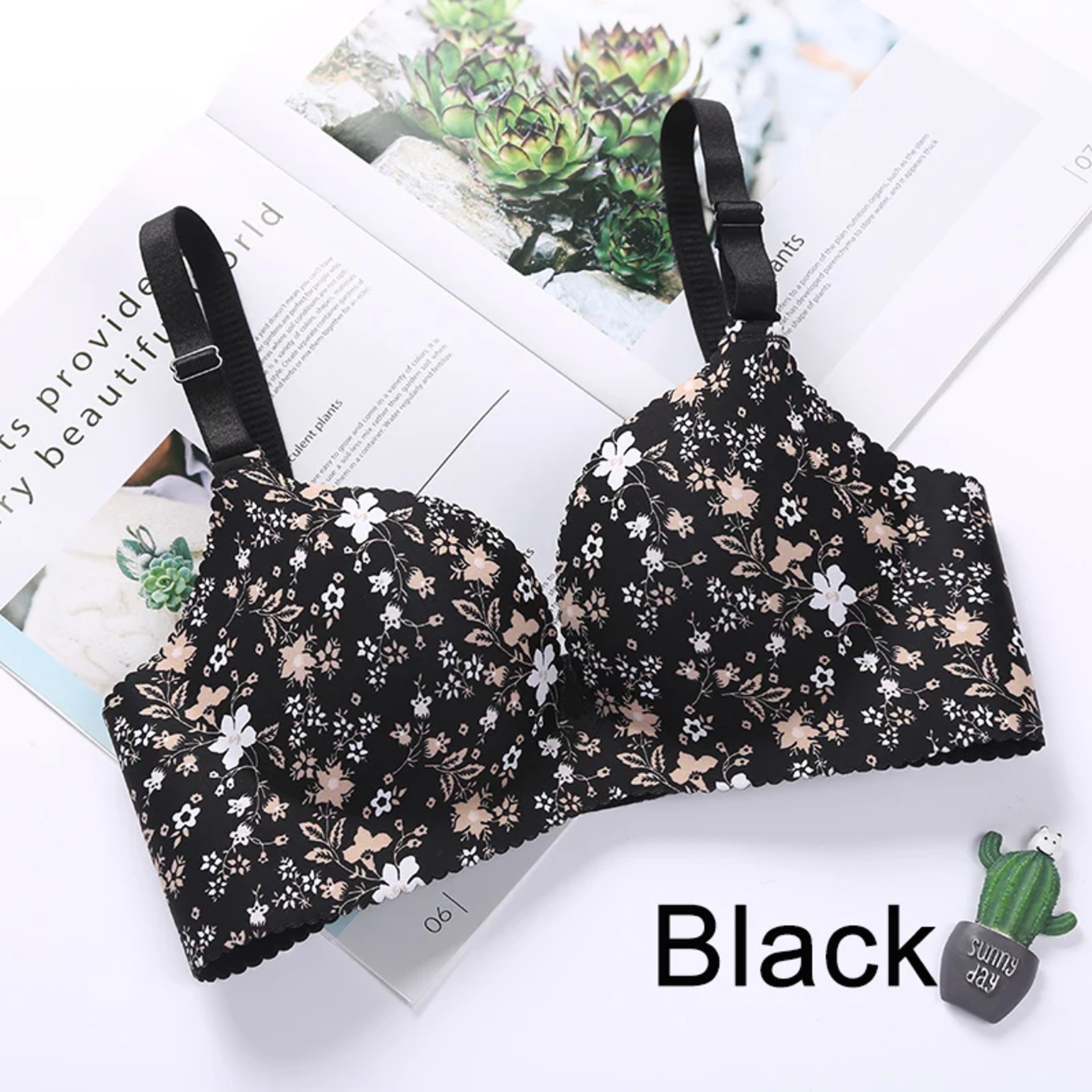 Women Flower Print Seamless Bra, Sexy Lingerie Floral Push Up, One-Piece Underwear – view 7