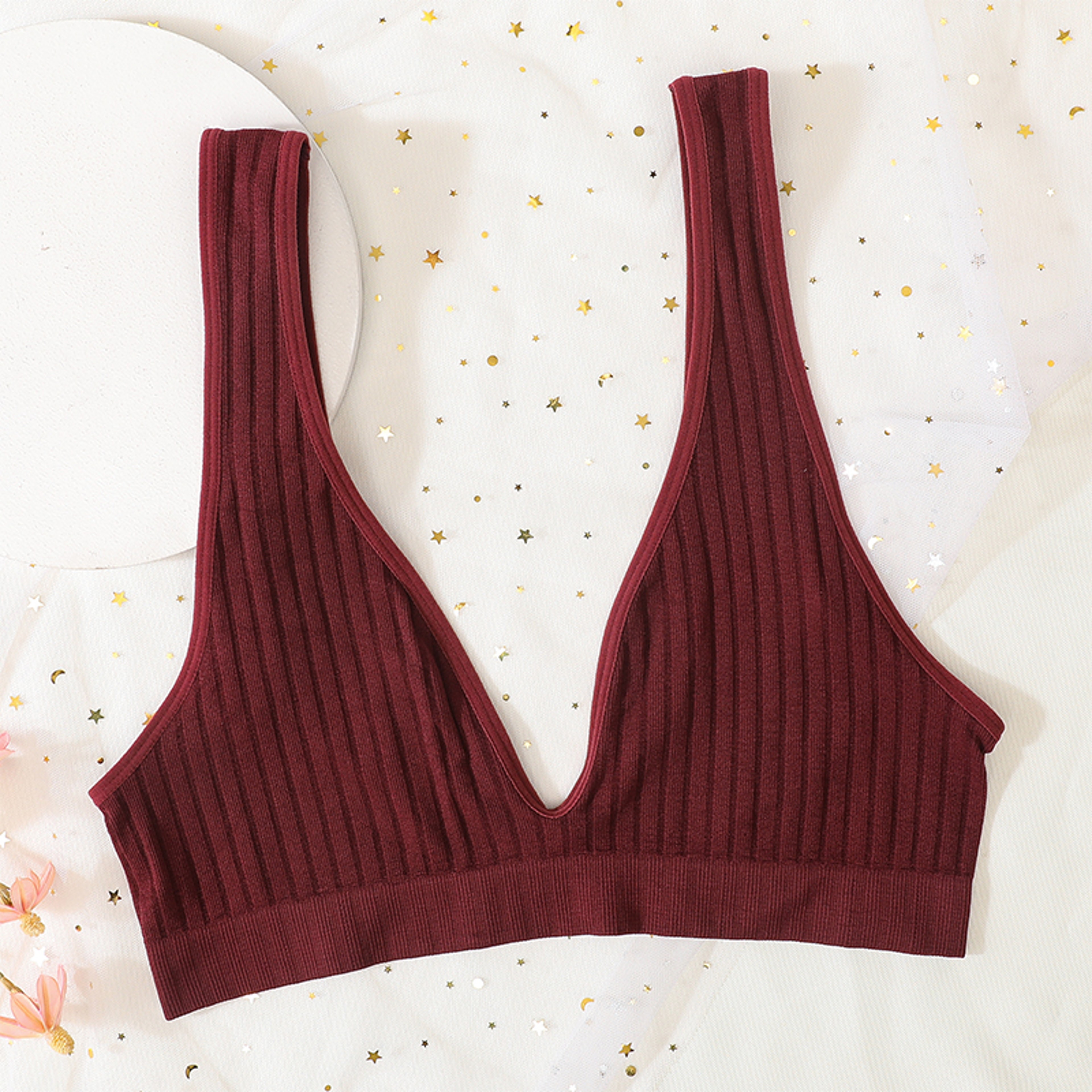 Deep V-neck Push Up Bras For Women, Seamless Bra, Sexy Lingerie, Ribbed Bralettes, Unlined Bra Sport Crop Top,Underwear – view 17