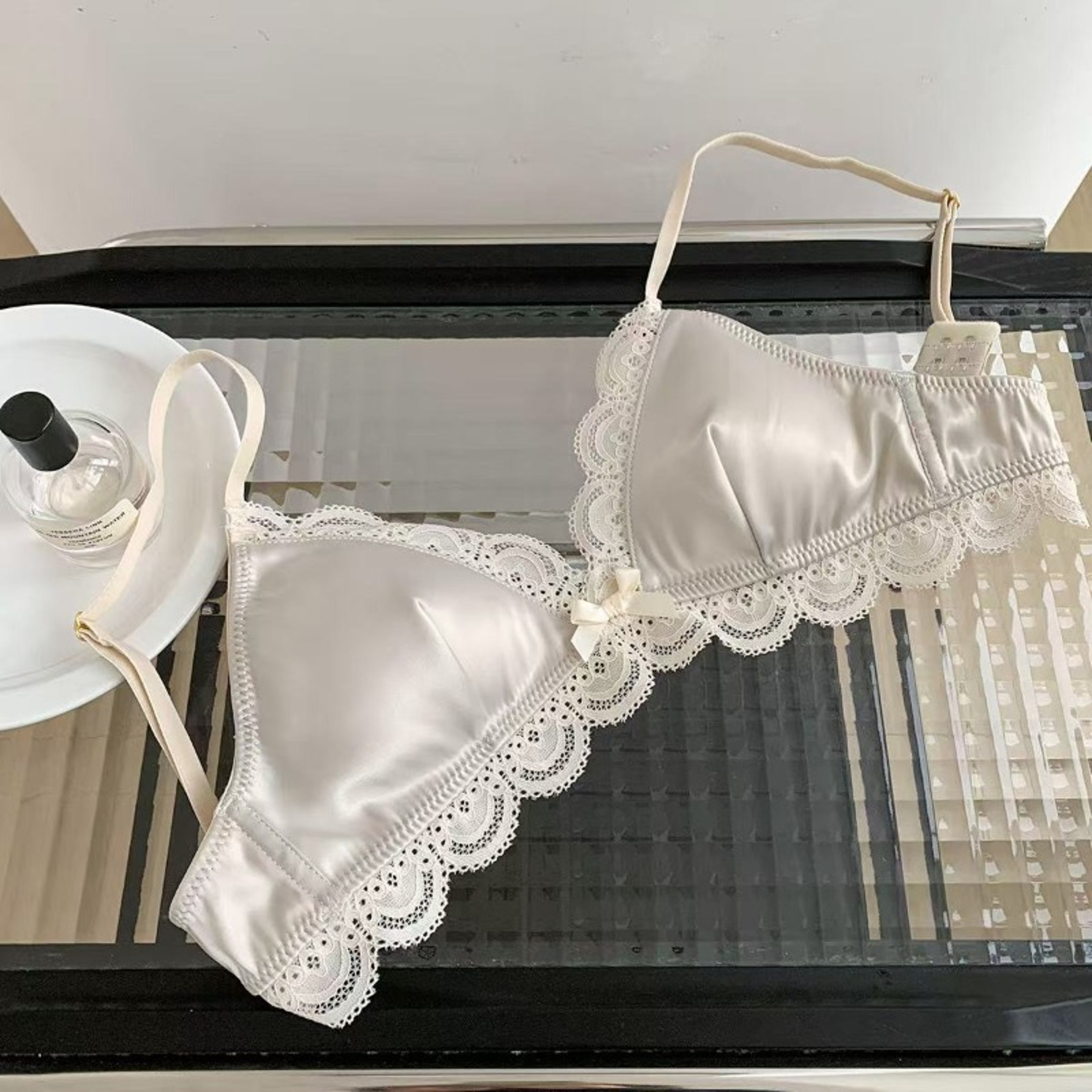 Triangle Cup Bow Lace Bra for Women, Small Chest, Satin Underwear, Comfortable Soft Bra, Sweet Girl Breathable Lingerie – view 7