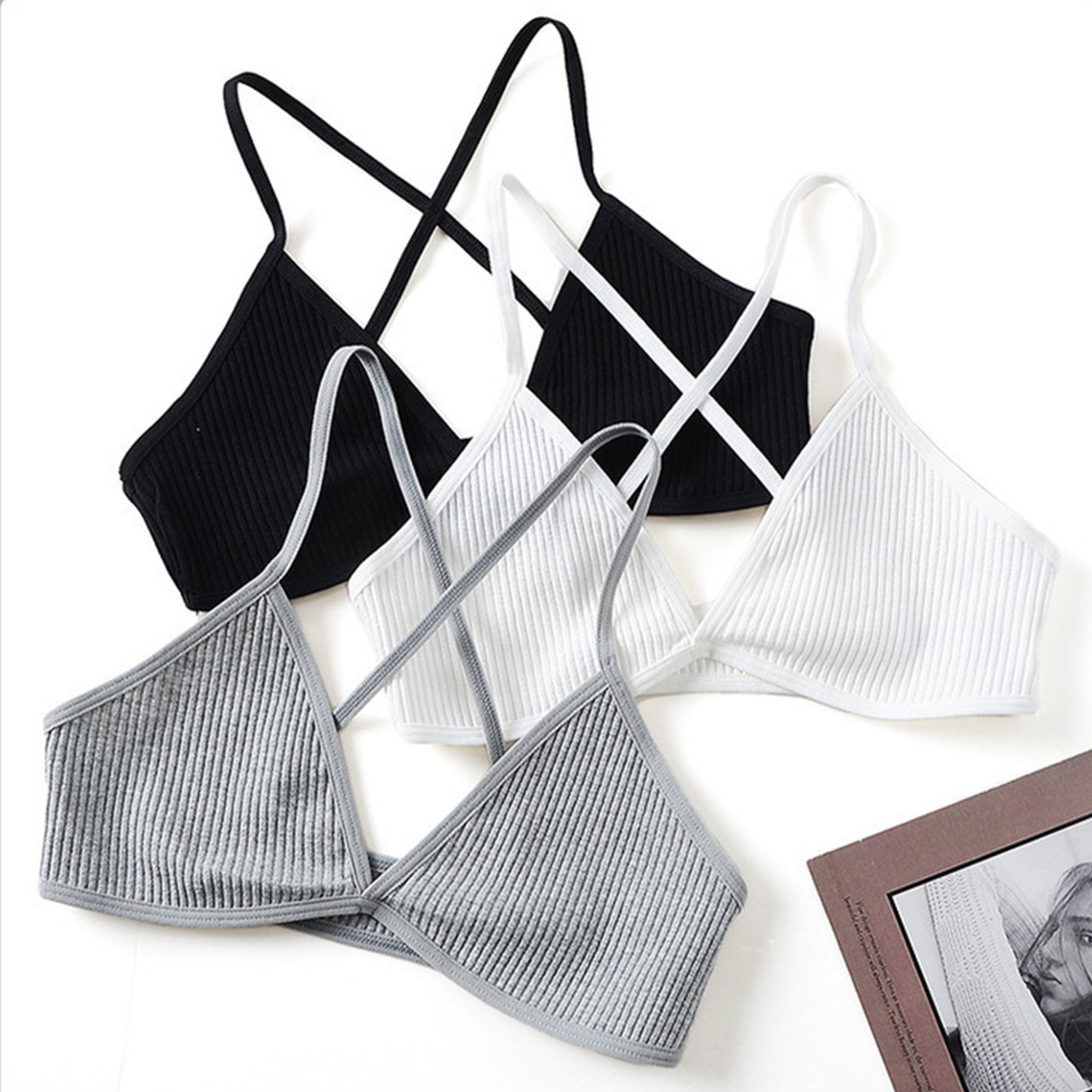 Comfort Lingerie Cotton Bras For Women, Thin Style Unlined Bralette, Sexy Deep V Triangle Cup, Cross Beauty Back Bra – view 1