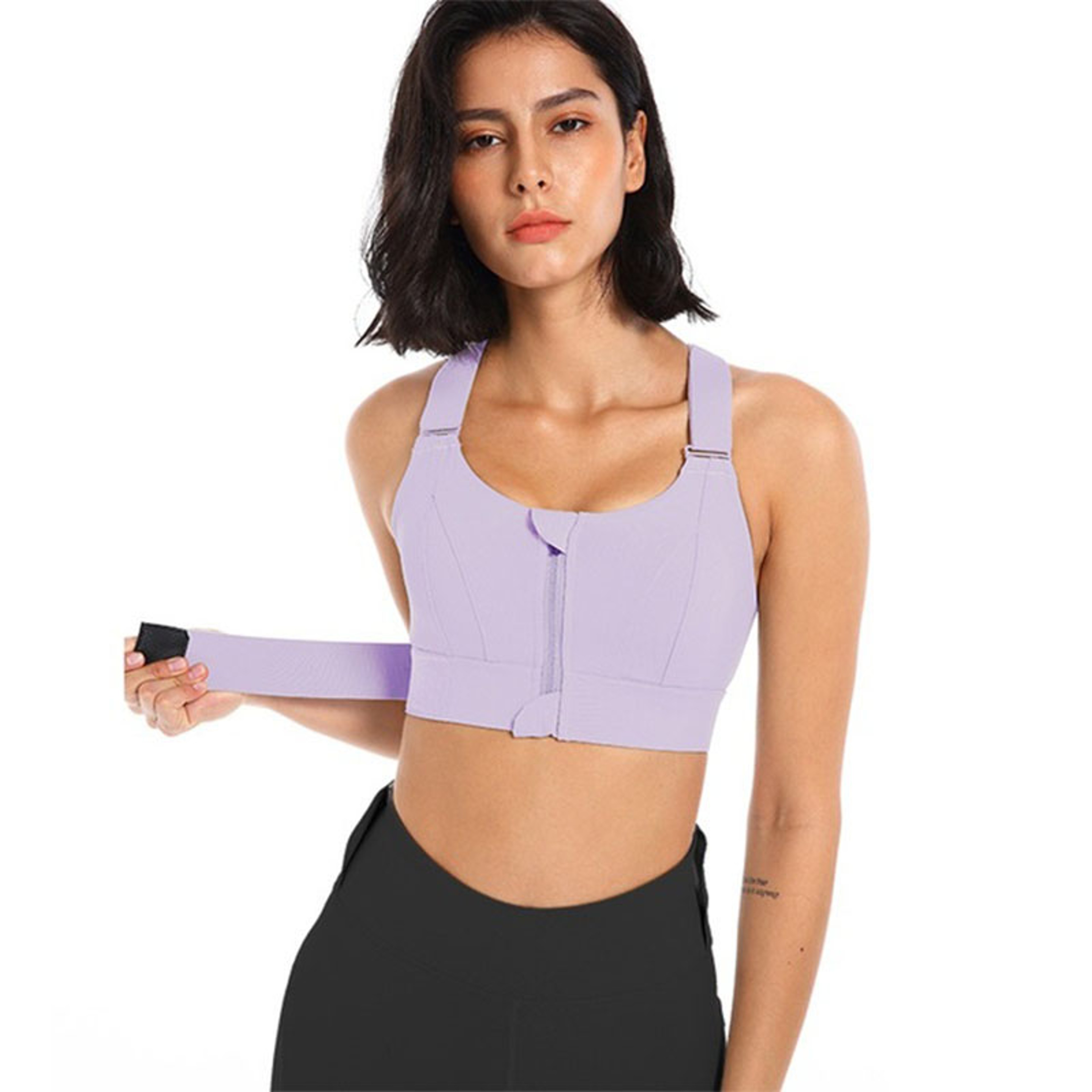 Women Sports Bras Tights Crop Top Yoga Vest Front Zipper Plus Size Adjustable Strap Shockproof Gym  5