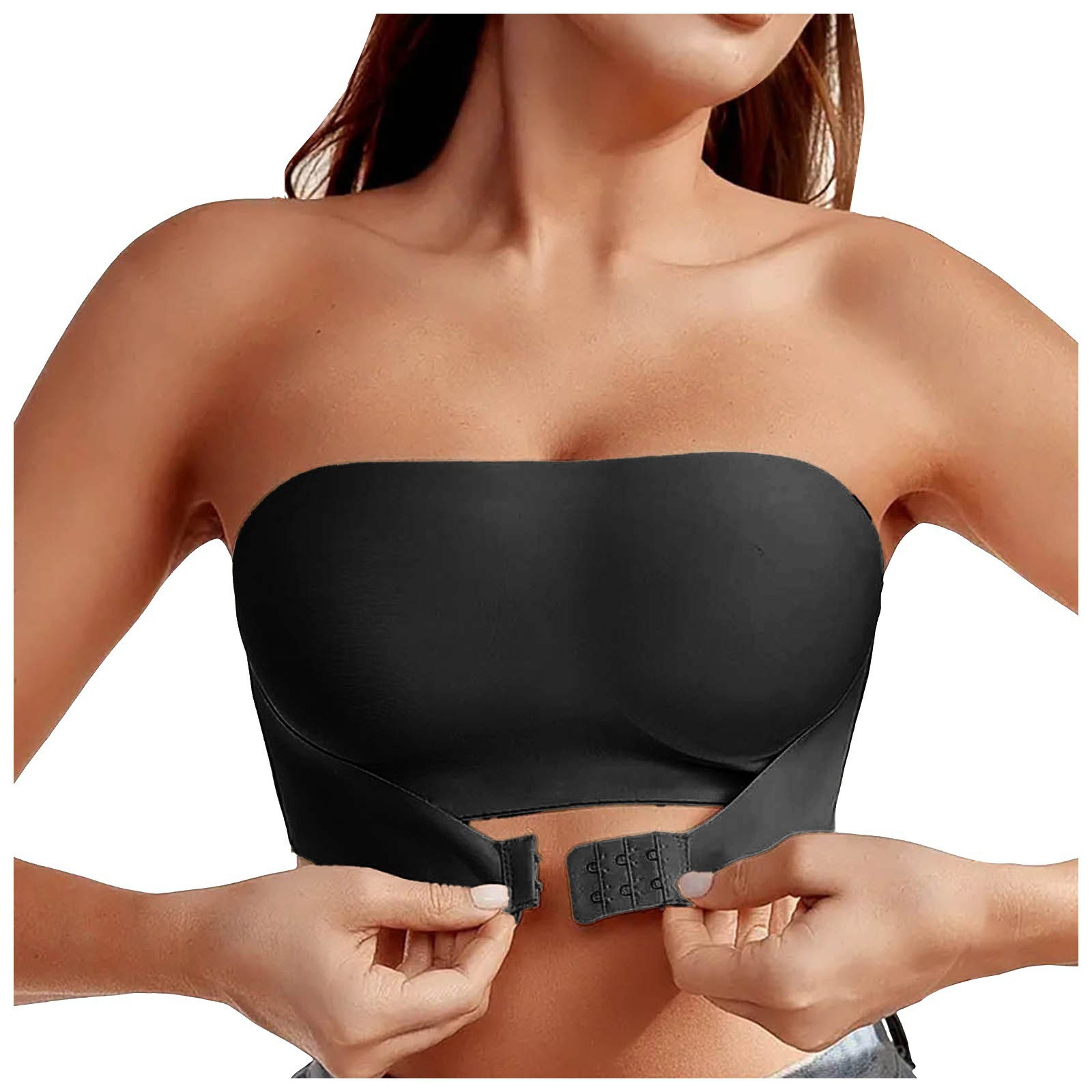 Womens Strapless Bra Sexy Seamless No Padding Front Button Bra Comfortable Smooth Half Cup Silicone 6