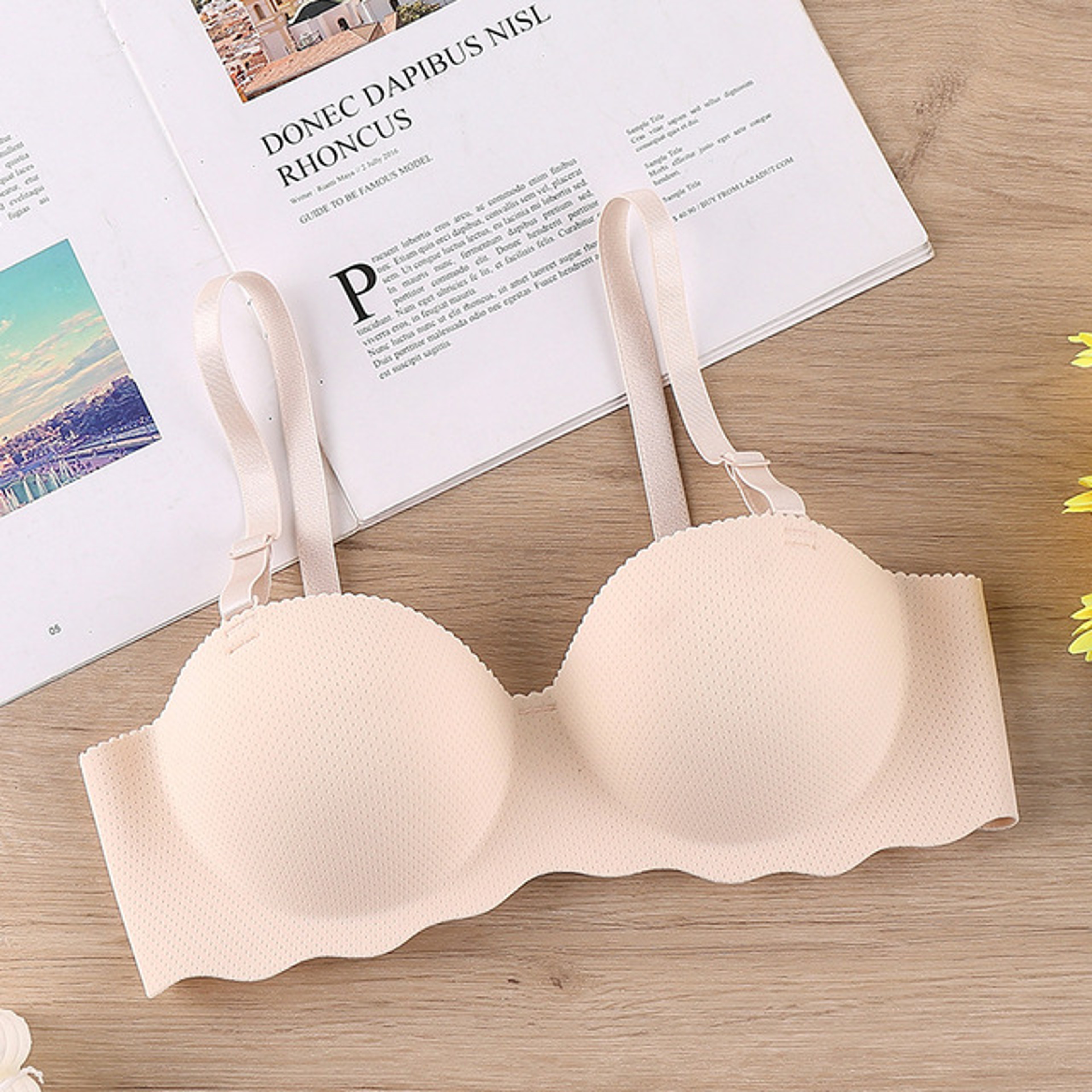 Thin Onepiece Seamless Womens Bra Detachable Shoulder Strap Gathered Bralette Comfortable Sleep Bra 11