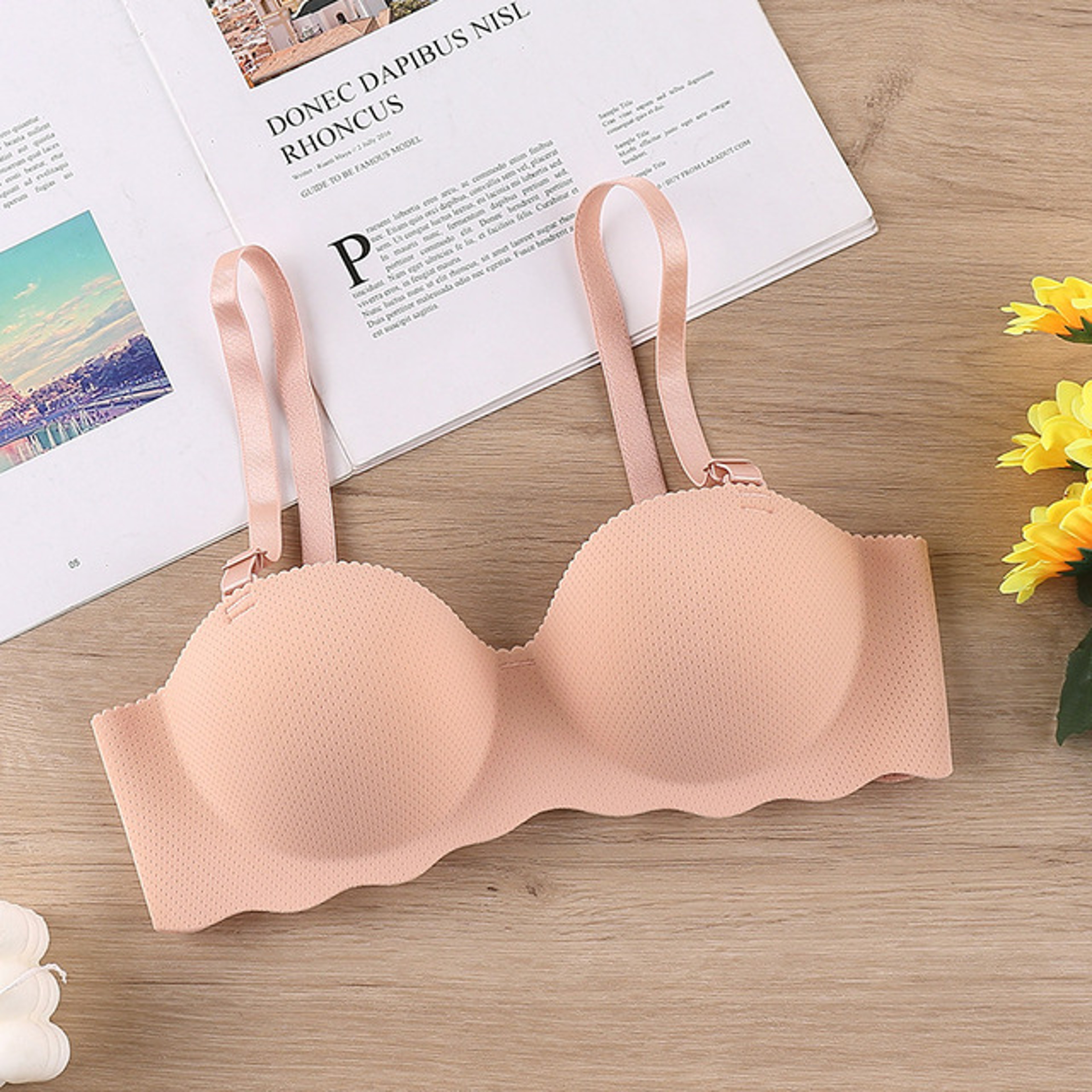 Thin Onepiece Seamless Womens Bra Detachable Shoulder Strap Gathered Bralette Comfortable Sleep Bra 14