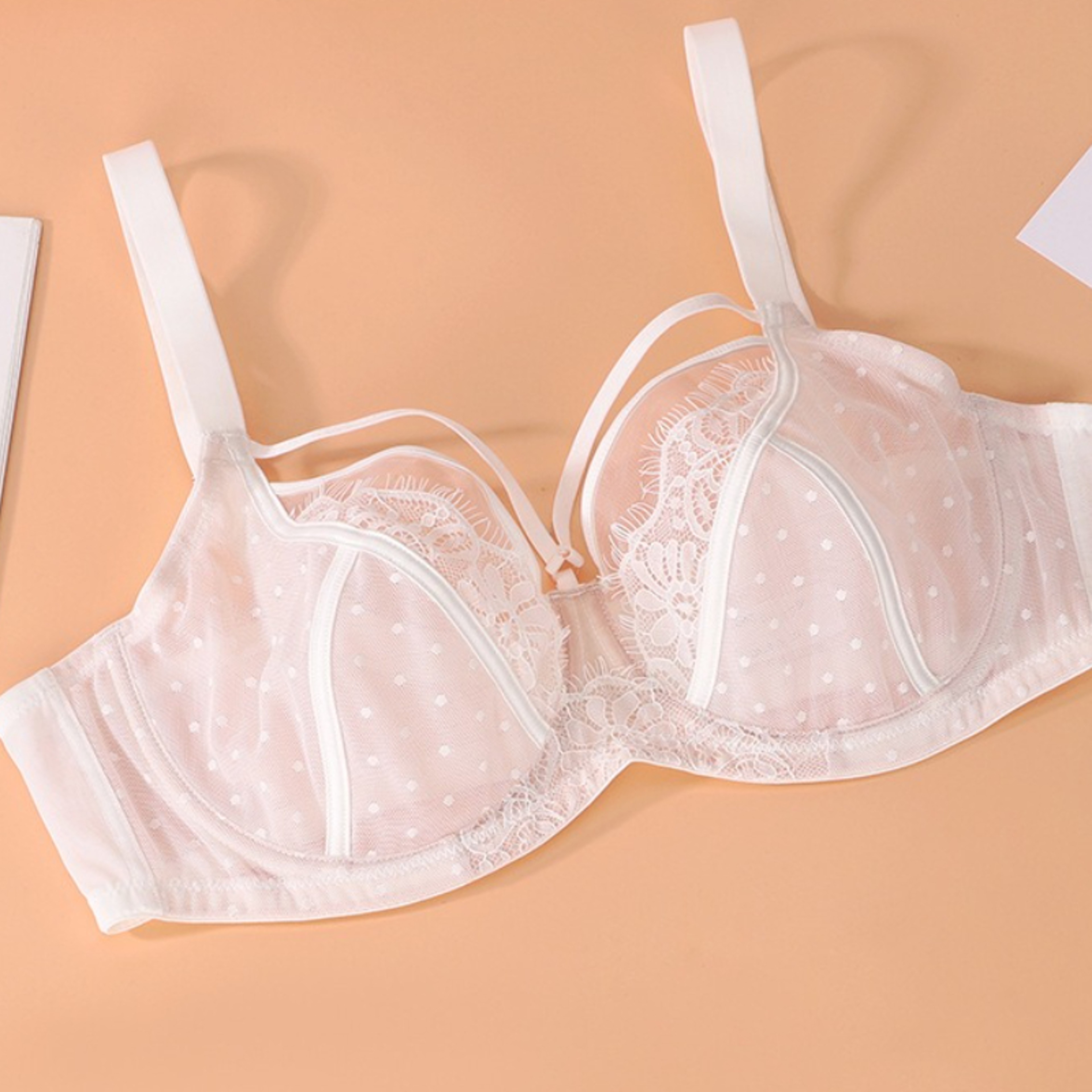 Lace Plus Size Bra, Thin Mesh Embroidery, Full Cup, Gathering Top Support, Slim Fit Underwear for Women – view 8
