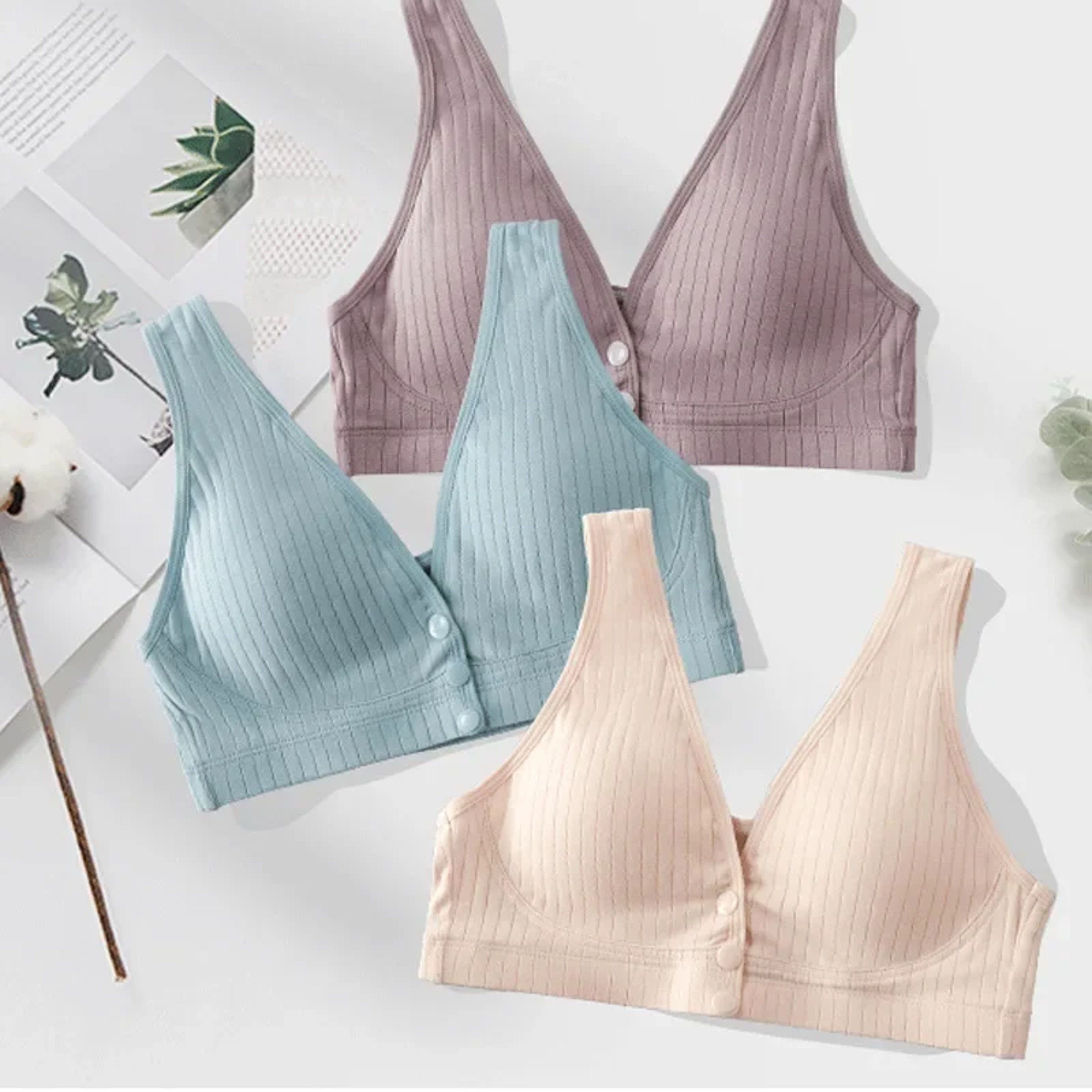 Pure Cotton Nursing Bra, Women's Breastfeeding Maternity Underwear, Plus Size Bralette Gather Crop Top for Pregnancy – view 2