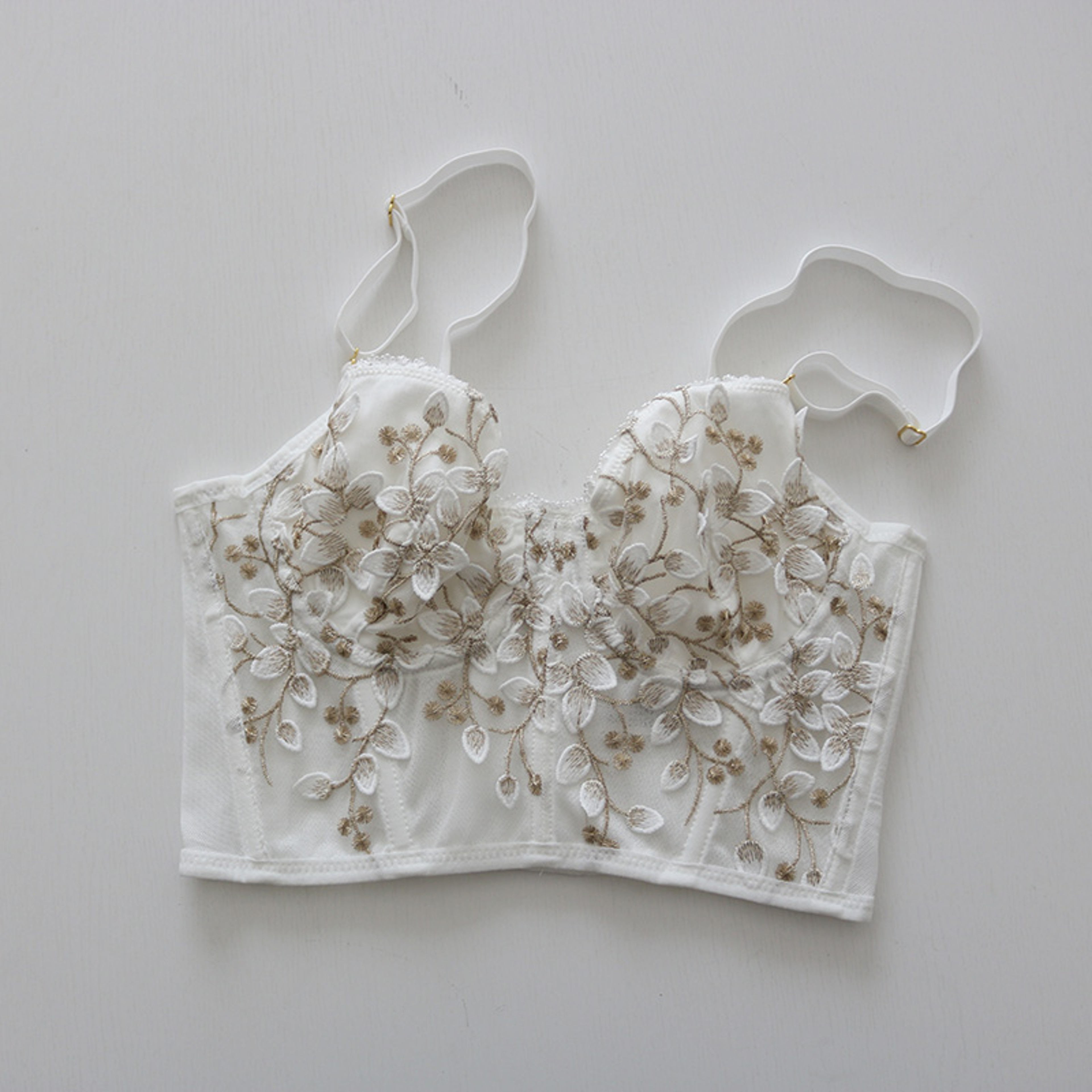 Three-Dimensional Embroidered Bra, Sexy Lace Fish Bone Corset, Widened Breasted with Steel Ring, Half Cup Bralette – view 7