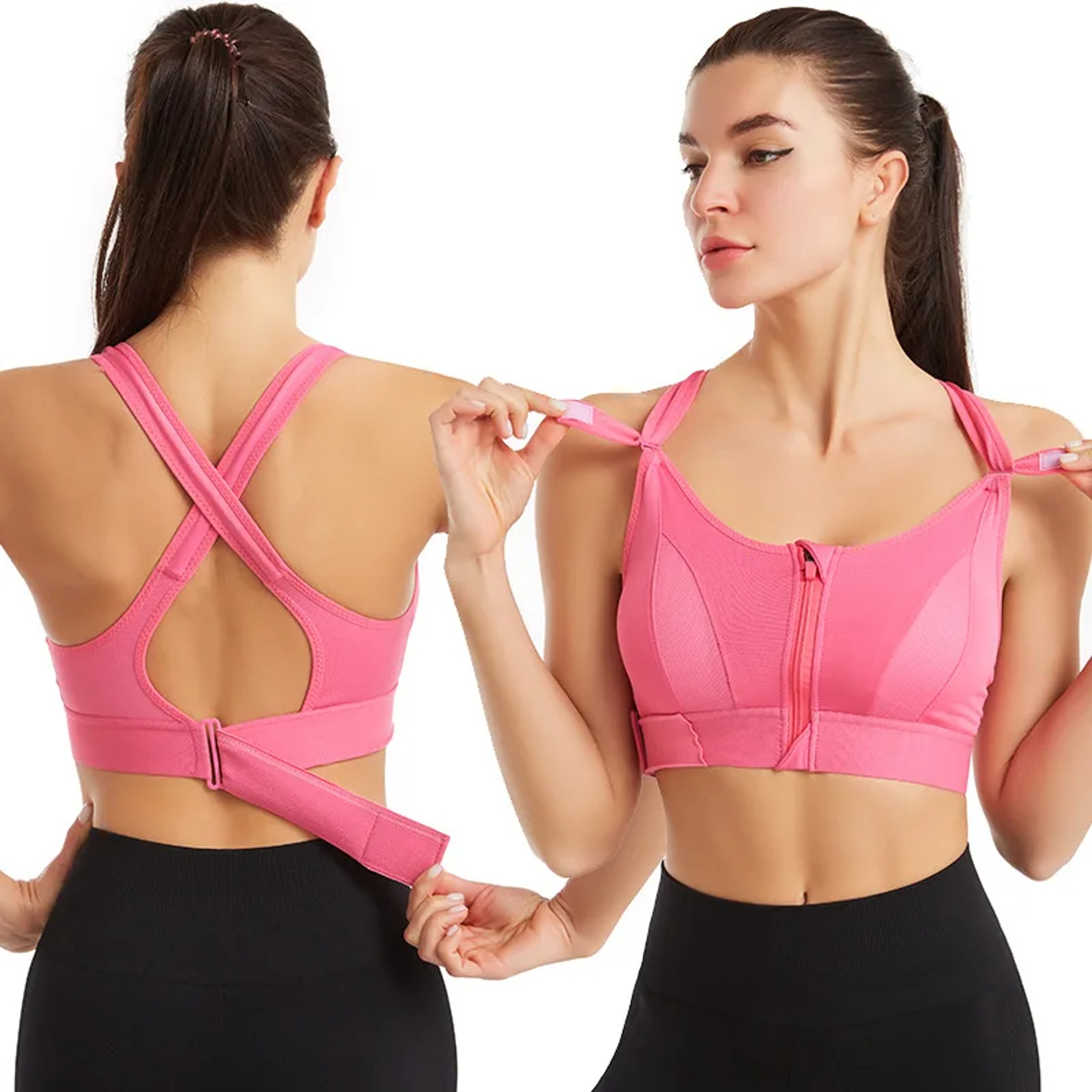 Front Zipper Adjustable Strap Shockproof Sports Bra For Women Elastic Fitness Athletic Brassiere Sl 4
