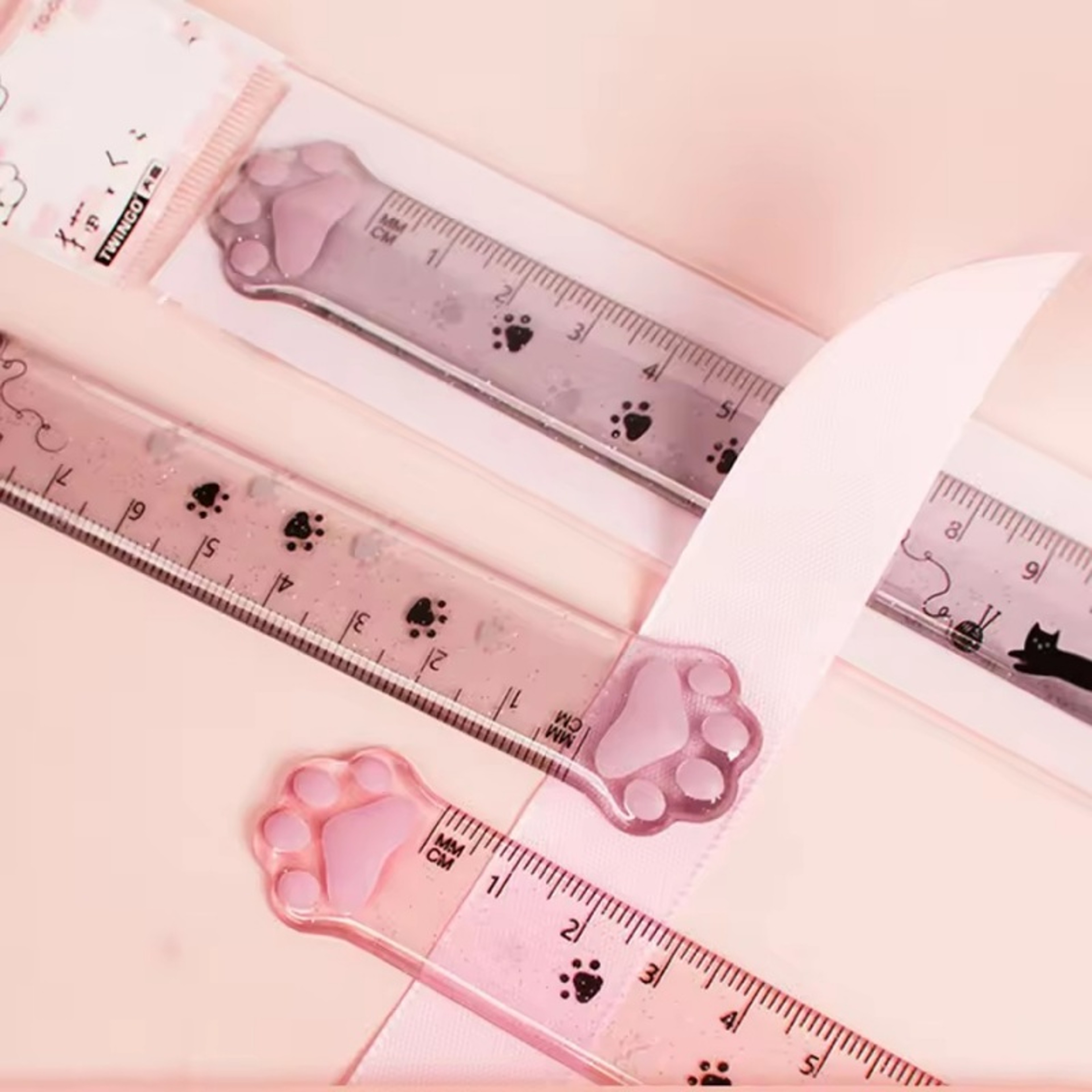Cute Cat Paw Design Straight Ruler, Measurement and Drawing Function, Student Office Stationery Supplies – view 3