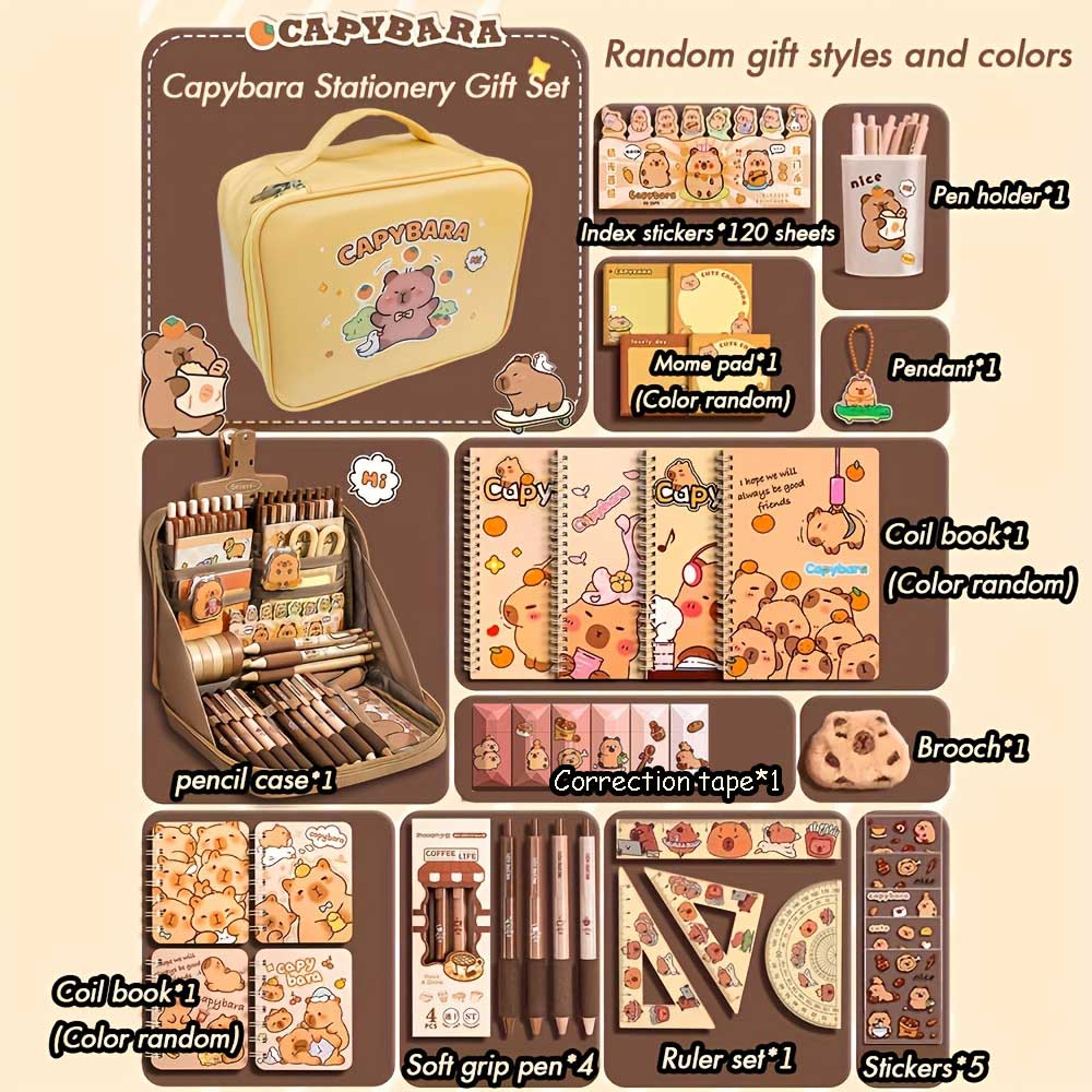 Cute Capybara Stationery Gift Set for Students, Soft Grip Pens, Notebook, Pencil Case, Study Essentials Pack – view 6