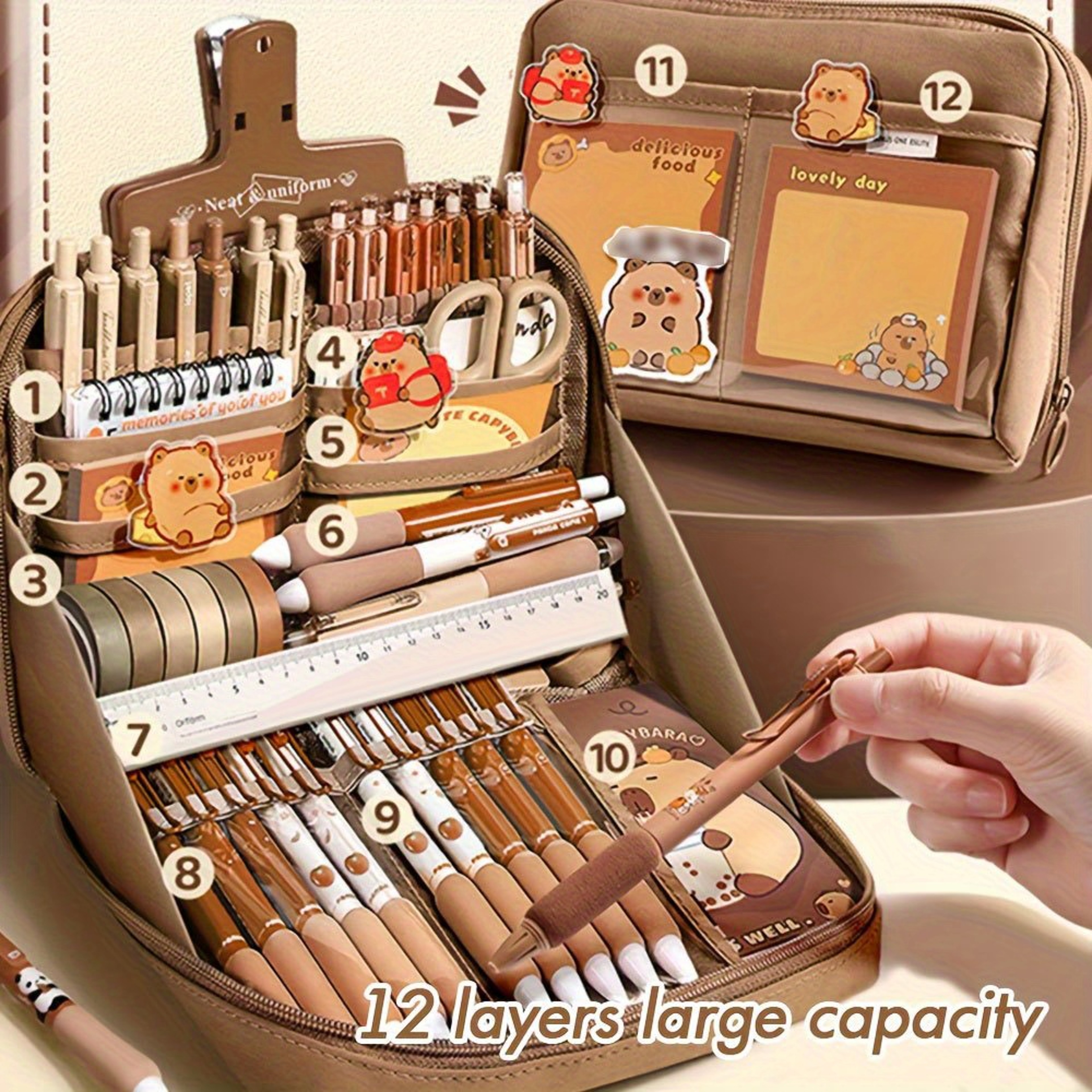 Cute Capybara Stationery Gift Set for Students, Soft Grip Pens, Notebook, Pencil Case, Study Essentials Pack – view 5