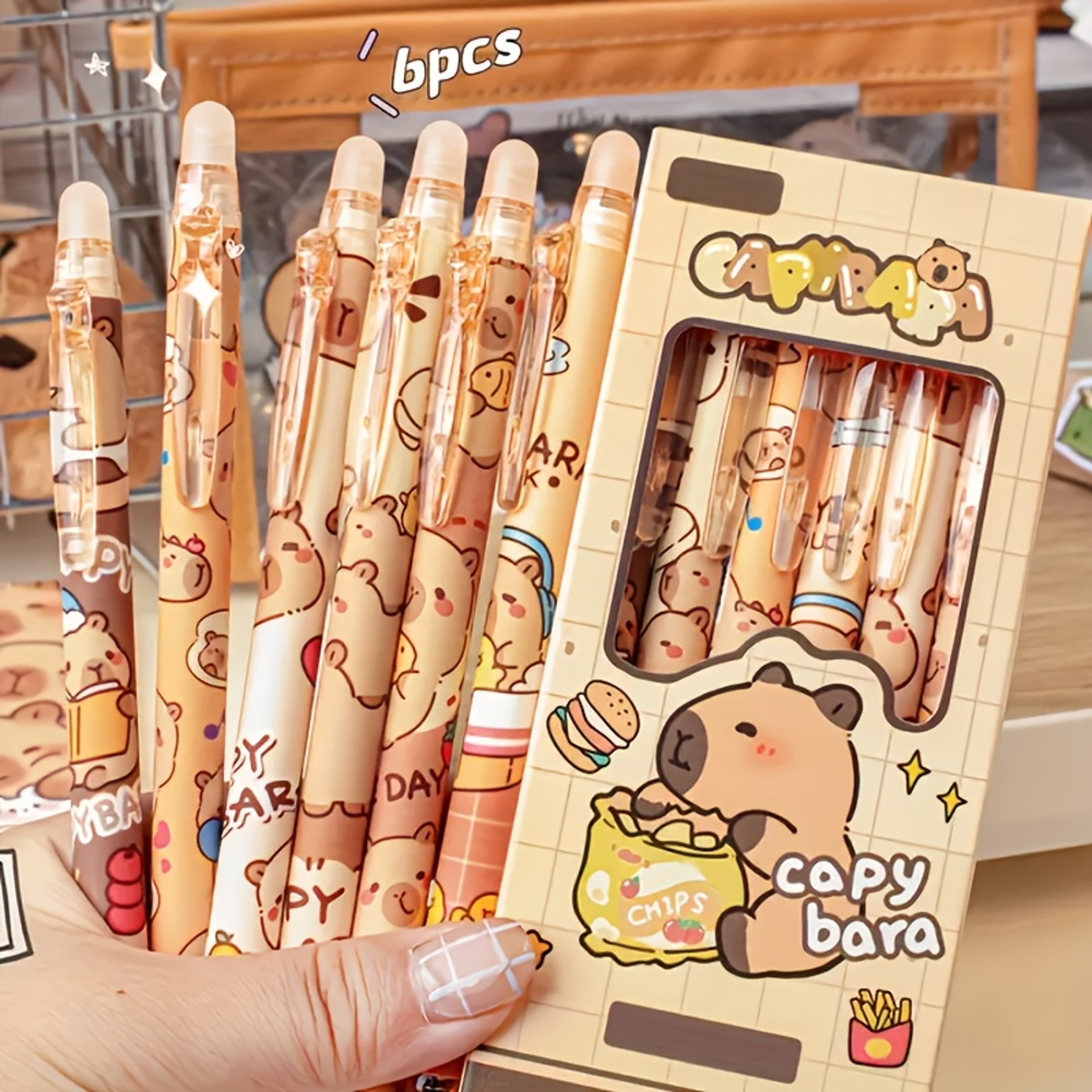 Cute Capybara Erasable Gel Pens Retractable Blue Ink, Smooth Writing for School Office, Quick-Drying – view 1