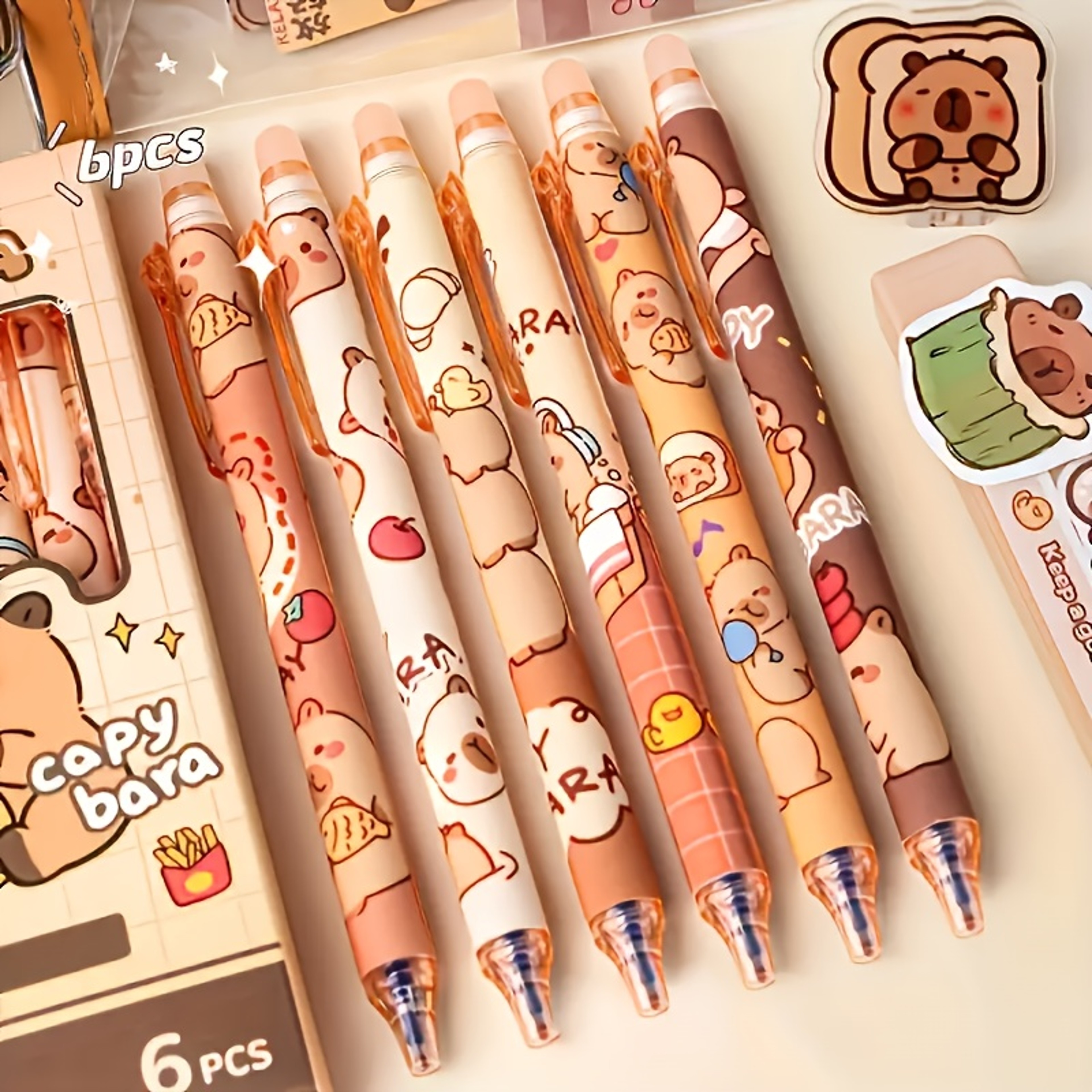 Cute Capybara Erasable Gel Pens Retractable Blue Ink, Smooth Writing for School Office, Quick-Drying – view 6
