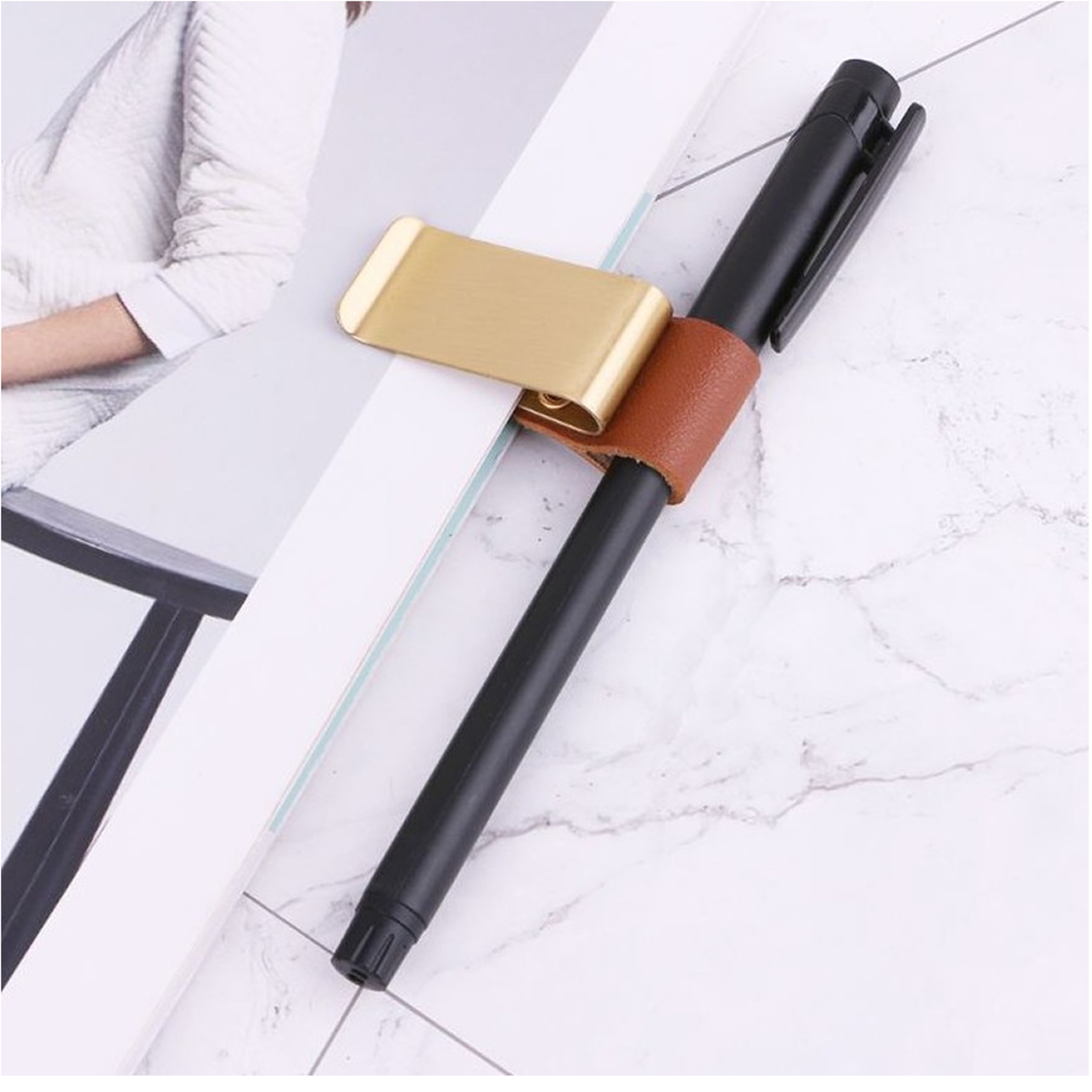 Pen Loop For Notebook, Retro Leather Journal, Pencil Holder Bookmark With Metal Clip, Leather Pen Holder For Journals – view 1