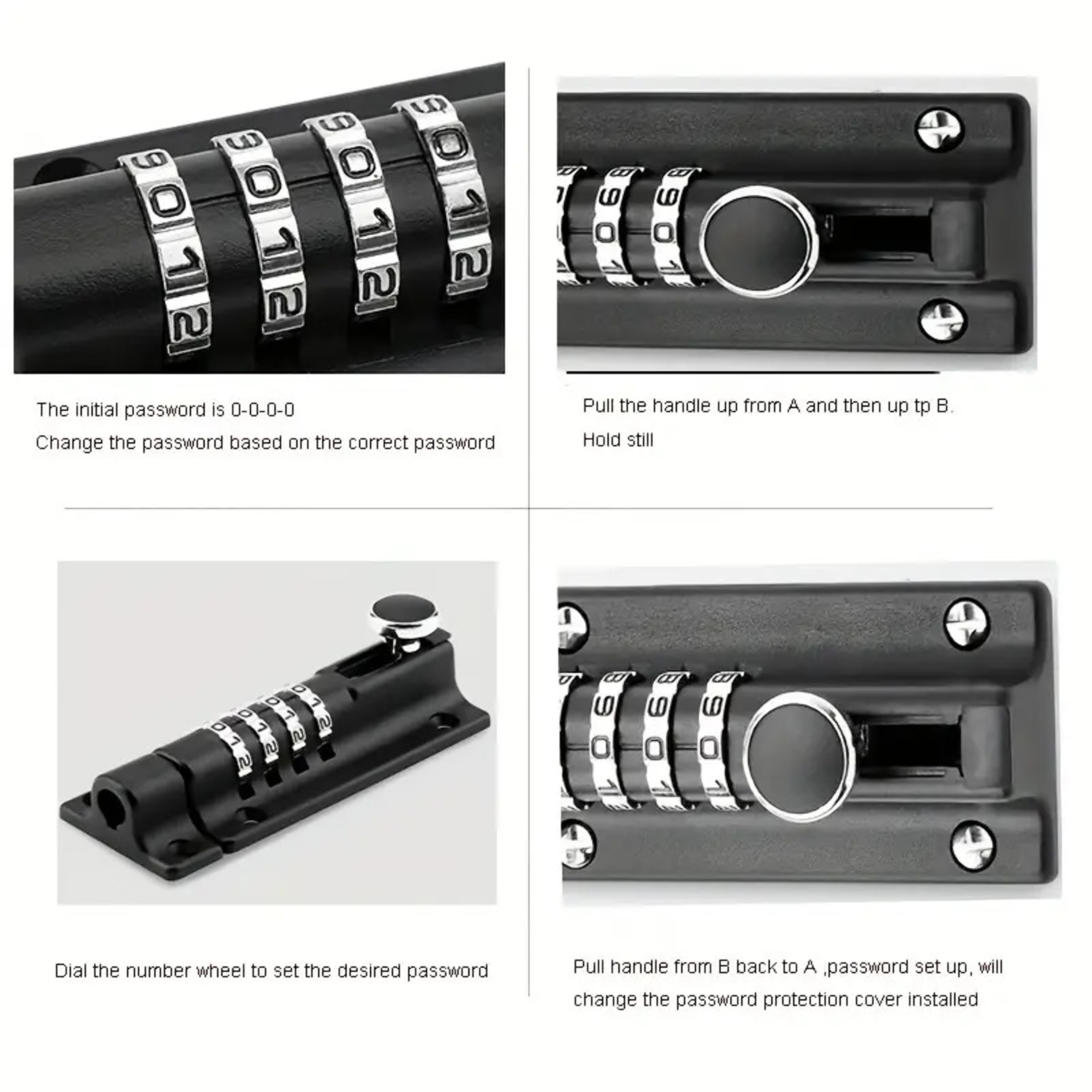 Password Lock, Black Silver Bolt Metal Door Latch, Anti-theft Safety Combination Digit Padlock, Outdoor Home Wood Gate – view 5