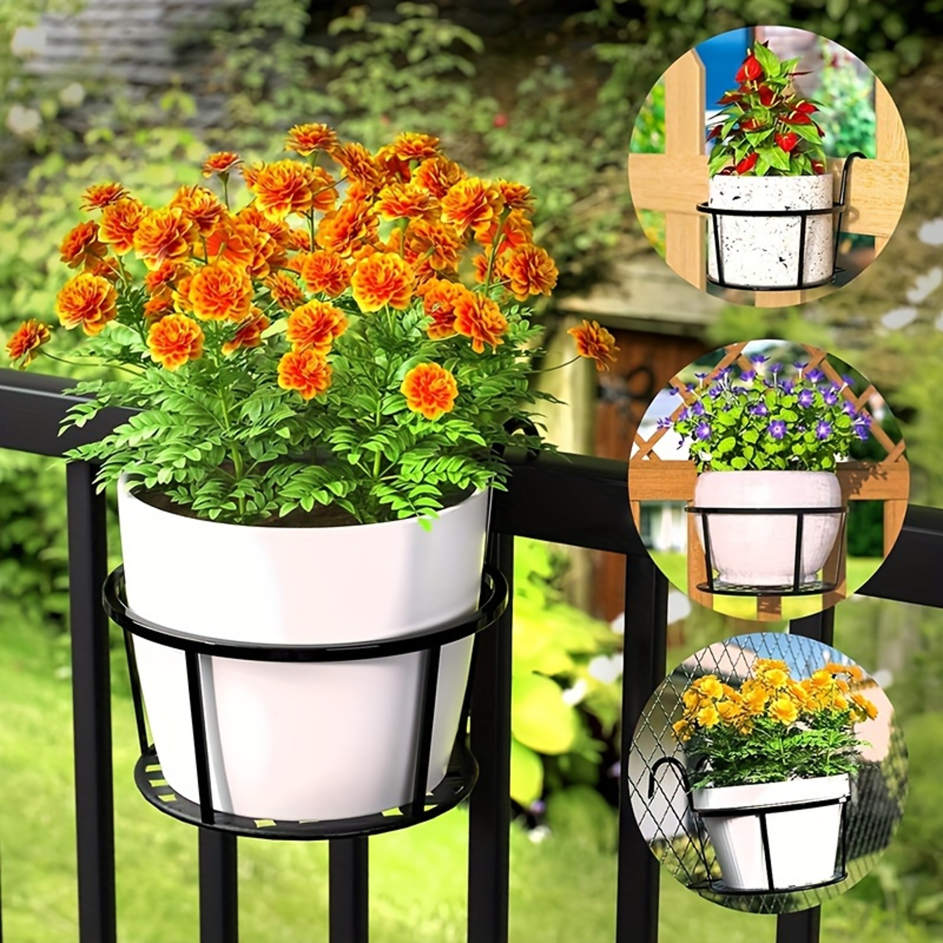 One Pack Of Iron Art Hanging Flower Pots Metal Plant Basket With Detachable Hanging Hooks For Balco 2