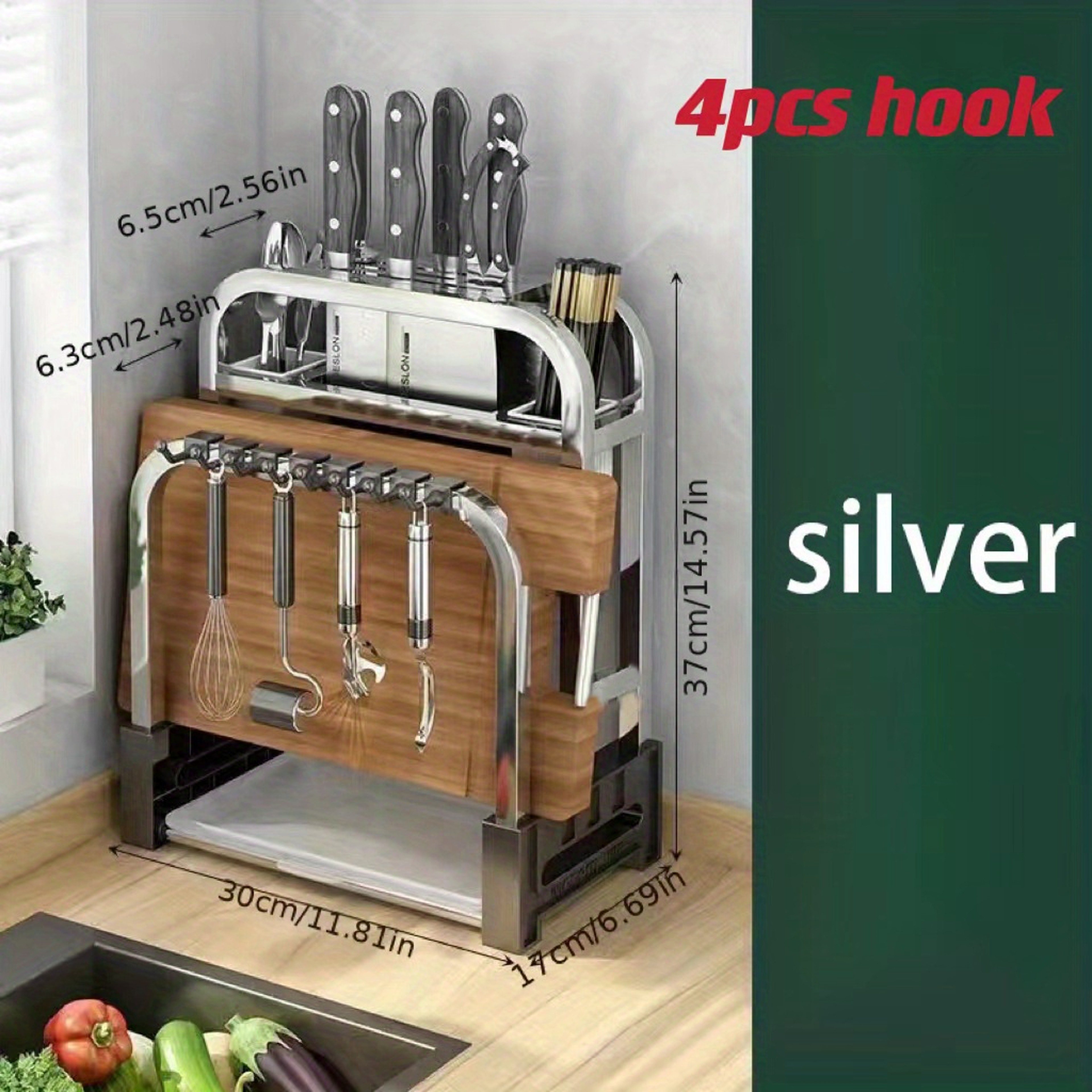 Stainless Steel Knife Holder Kitchen Rack Cutting Board Rack Integrated Storage Rack Home Counterto 5