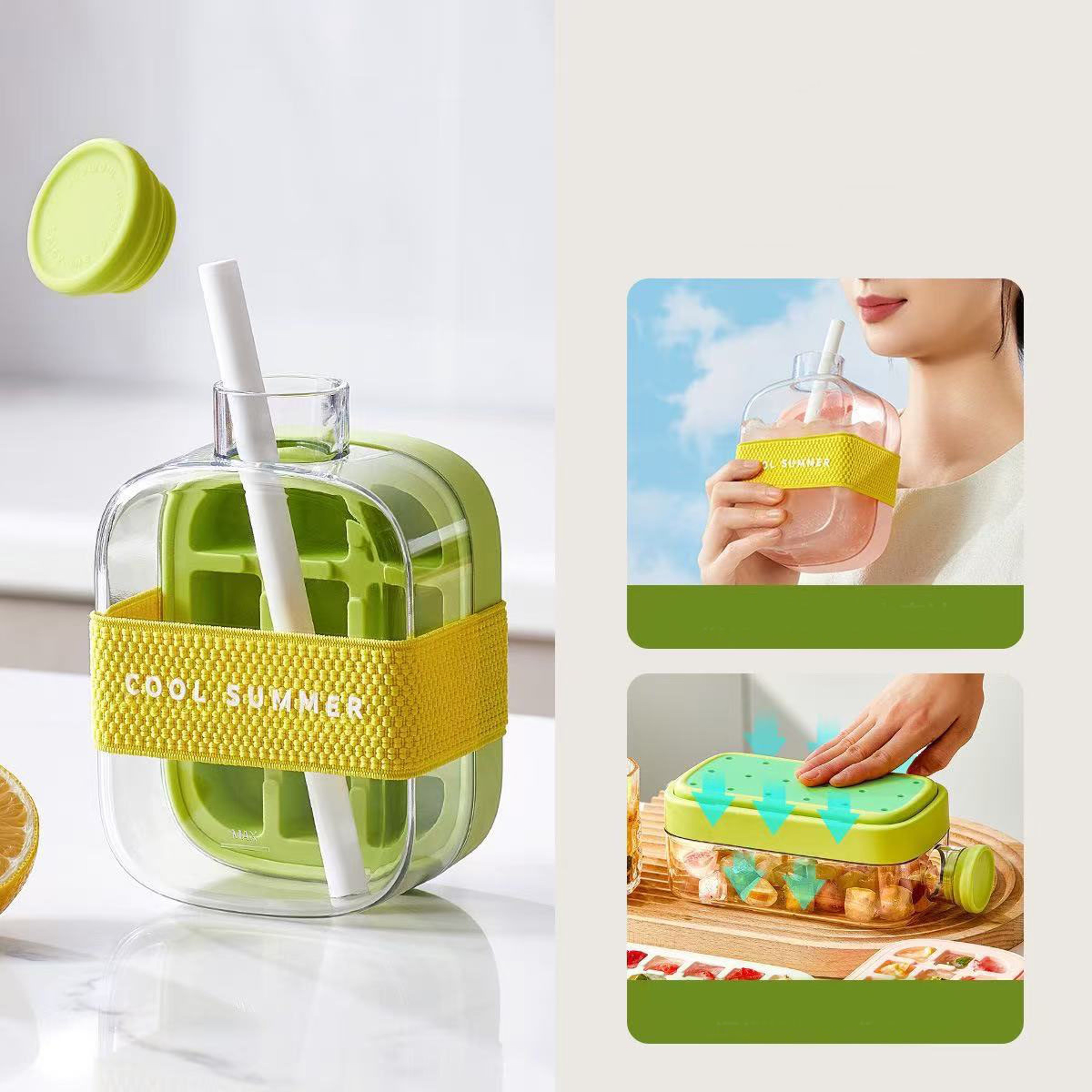 Silicone Ice Cube Tray With Lid No Spill No Touch Design Straws Cable Tie Mold For Freezer 7