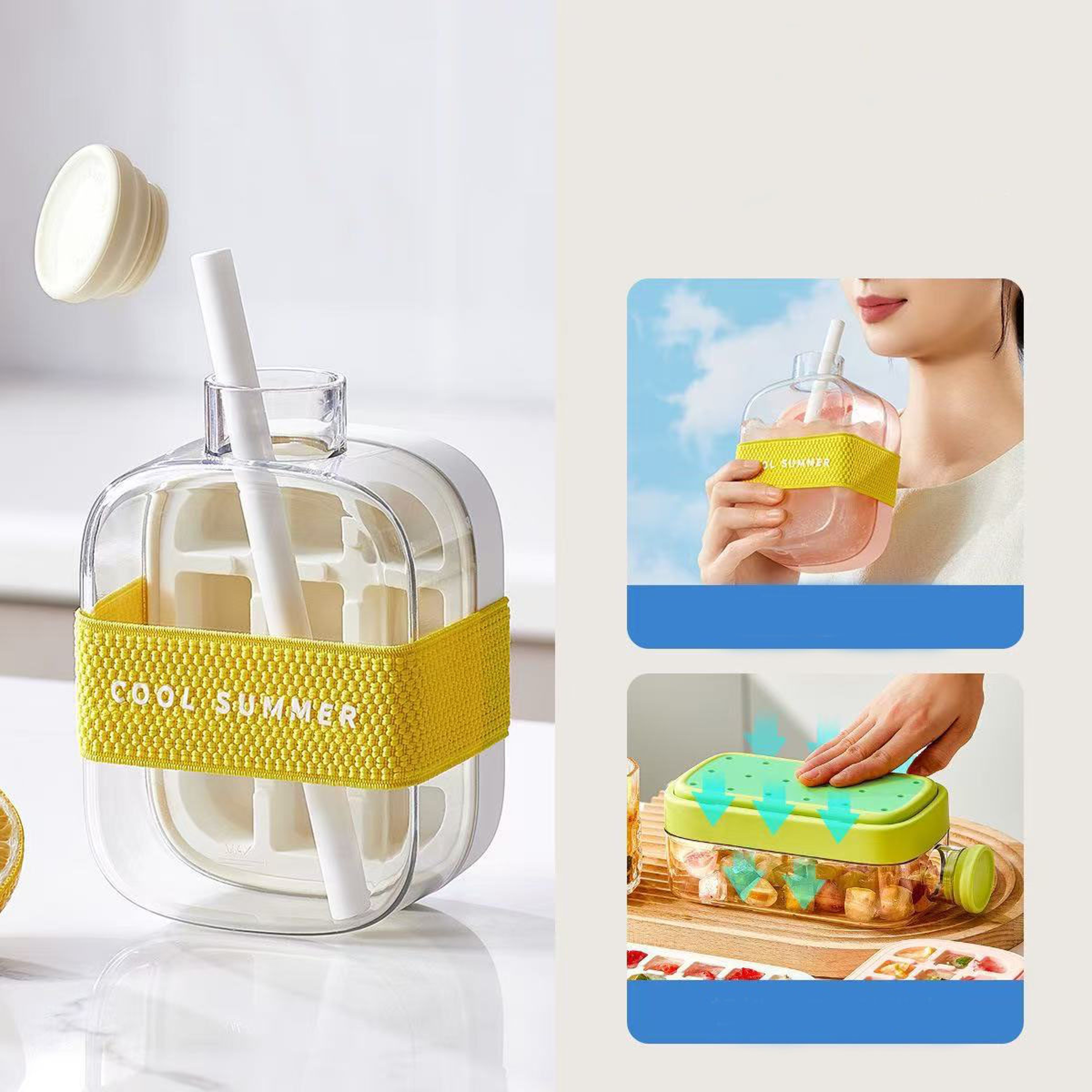 Silicone Ice Cube Tray With Lid No Spill No Touch Design Straws Cable Tie Mold For Freezer 8