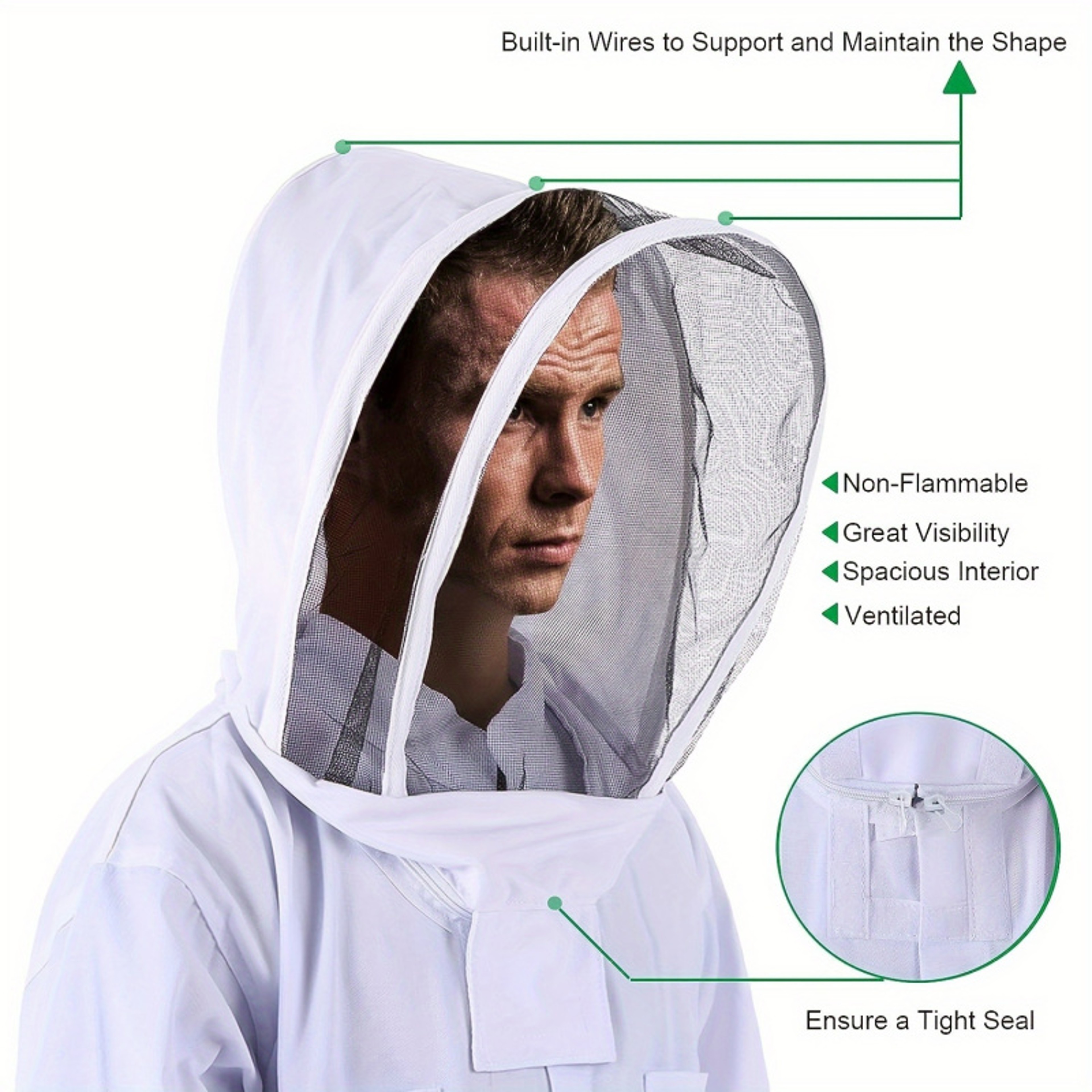 Professional Beekeeper Suit, Ventilated Veil Hood, Sting-Proof Gloves, Comfortable Protective Gear – view 4