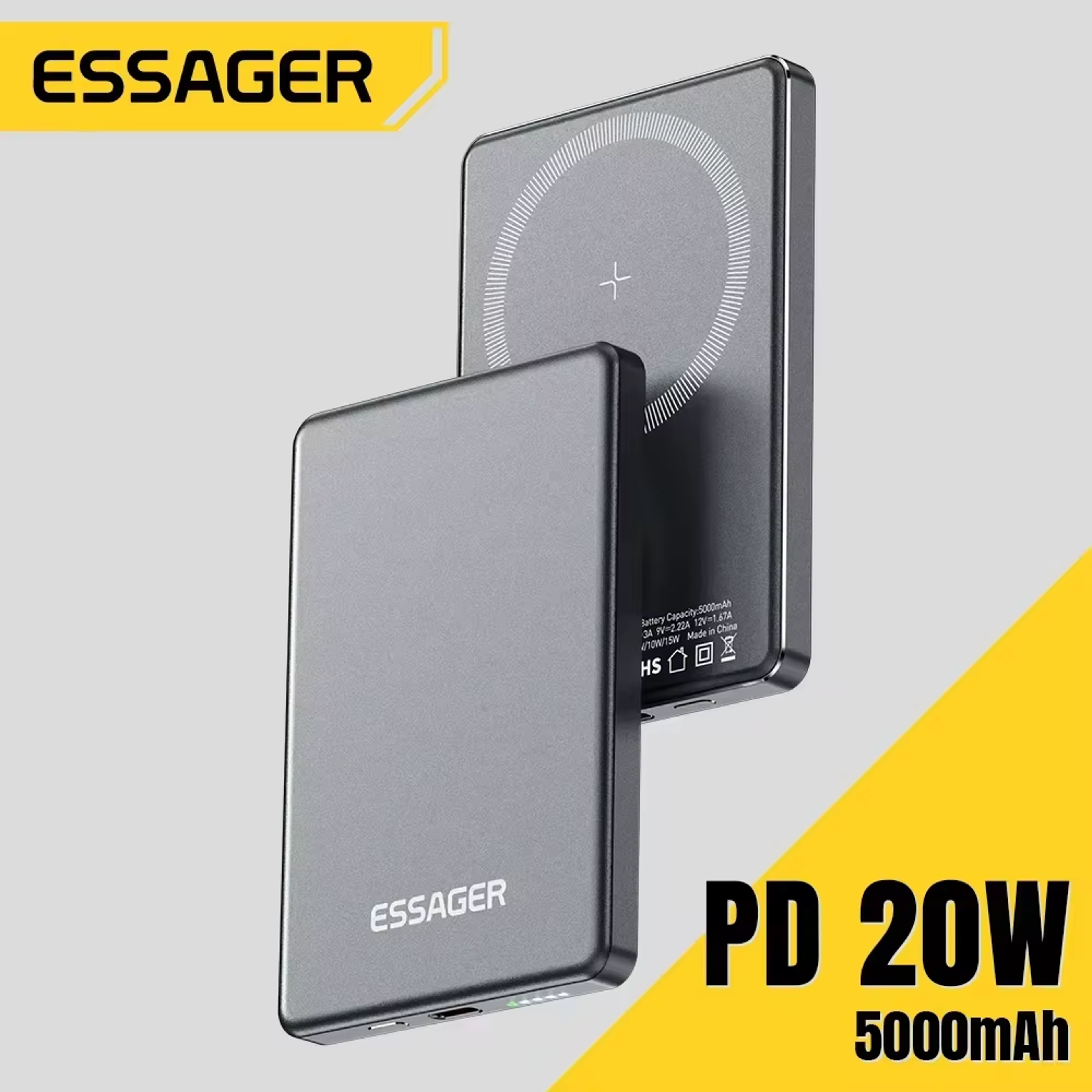 Essager Thin Wireless Power Bank Magnetic, Portable Fast Charging External Battery for Magsafe iPhone – view 1