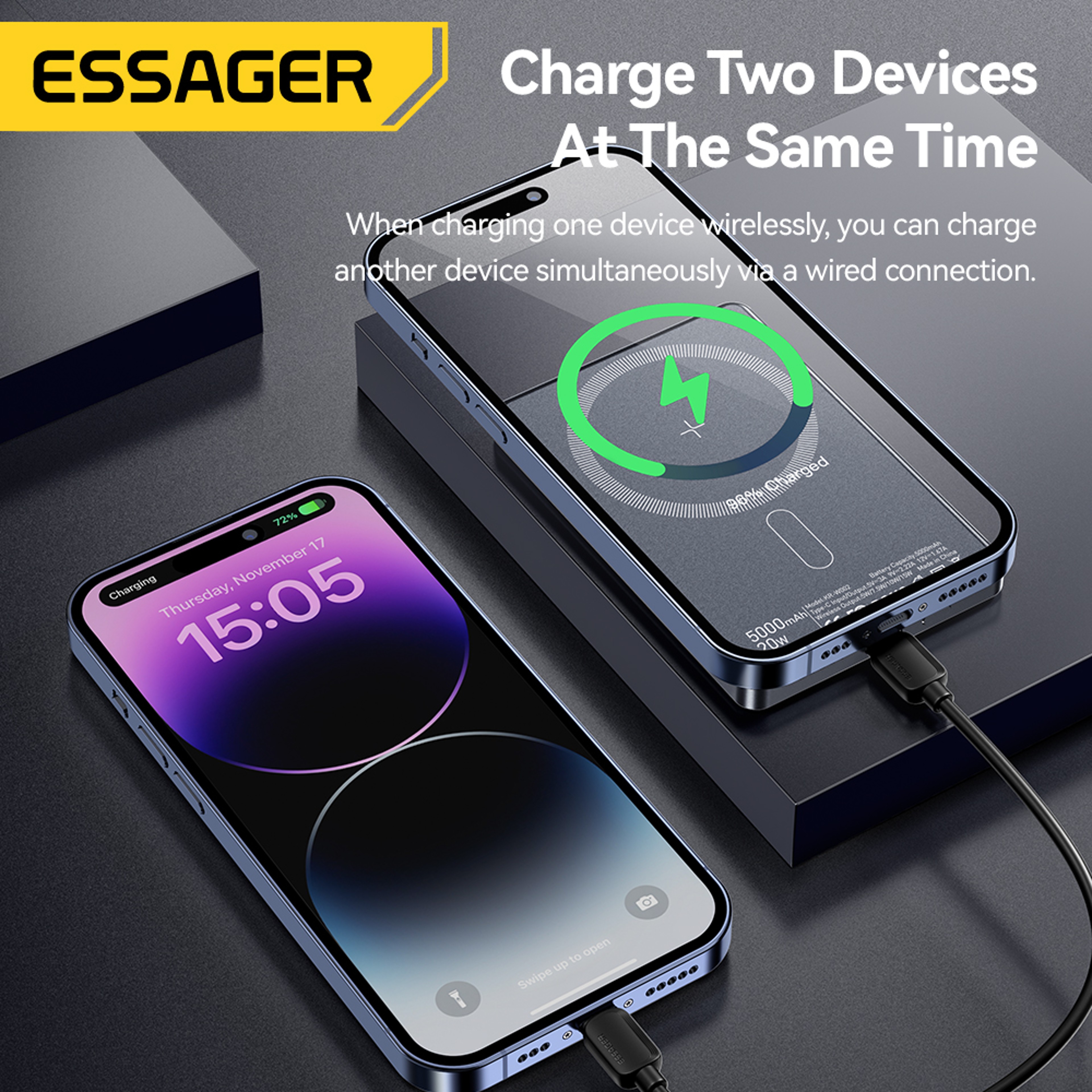 Essager Thin Wireless Power Bank Magnetic, Portable Fast Charging External Battery for Magsafe iPhone – view 5