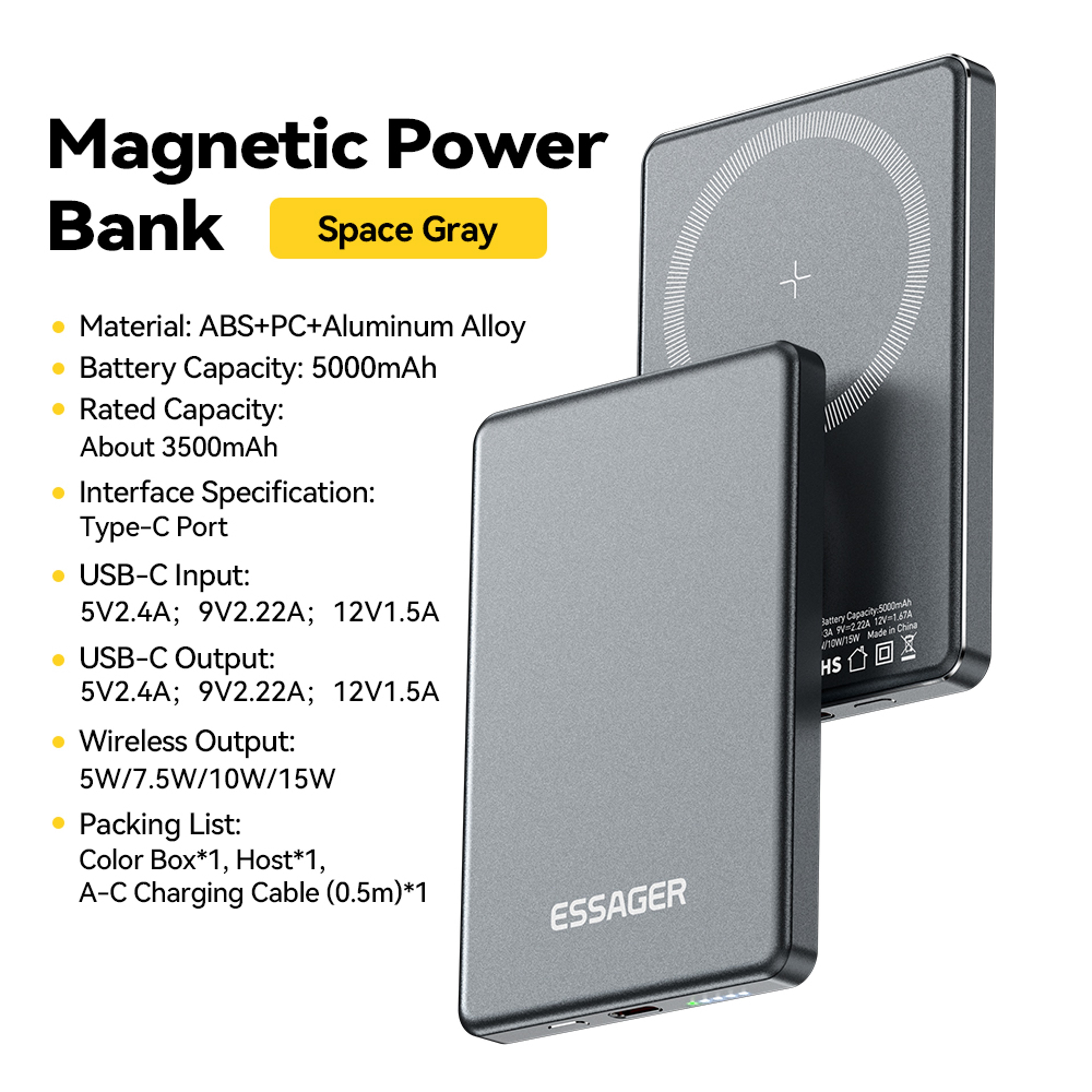 Essager Thin Wireless Power Bank Magnetic, Portable Fast Charging External Battery for Magsafe iPhone – view 7