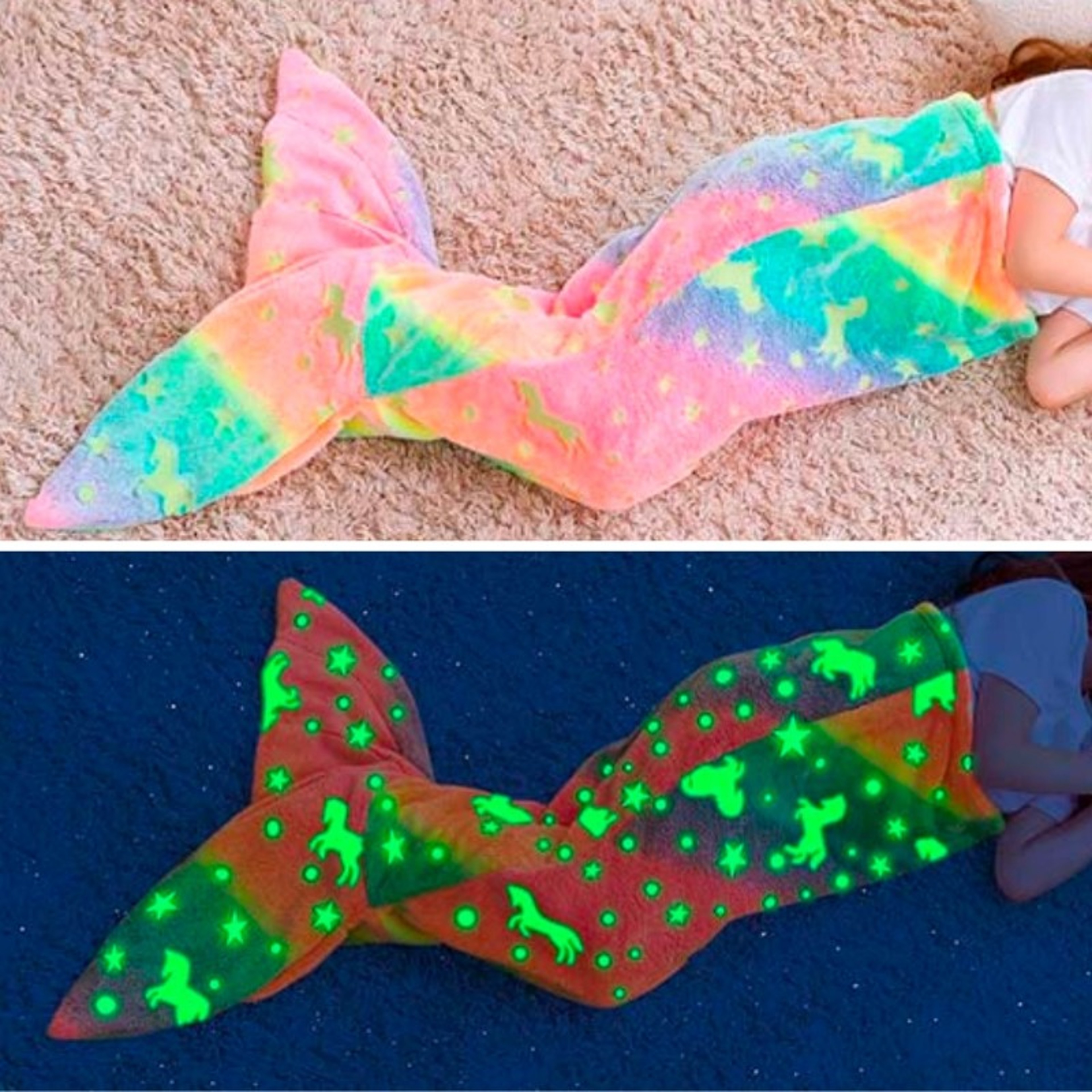 New Night Glow Mermaid Tail Blanket Soft Flannel Fleece Wearable Companion Cute Kids Blankets All S 0