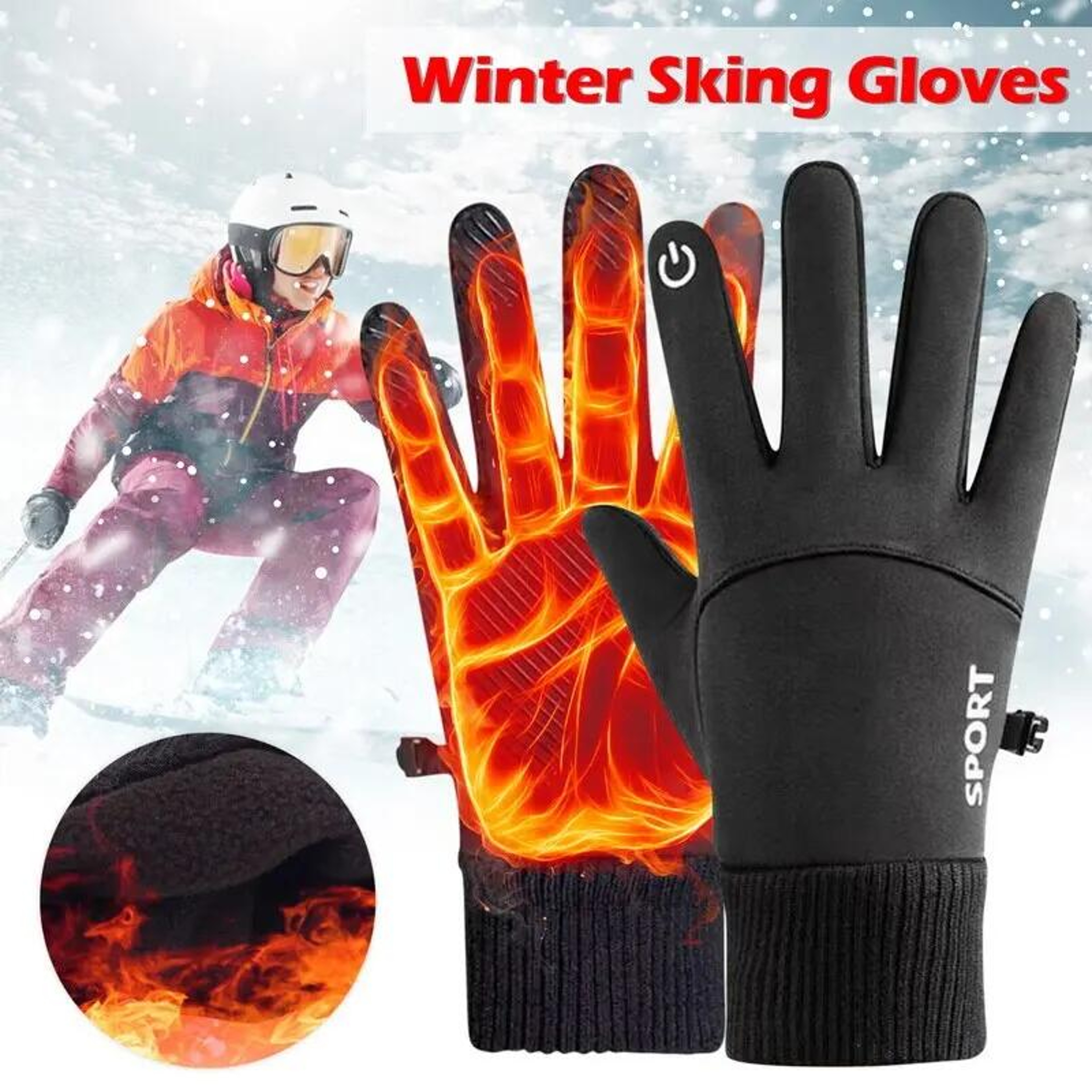 Black Winter Warm Full Fingers Waterproof Cycling Gloves, Touch Screen Fleece Gloves for Running Motorcycle Ski Sports – view 3