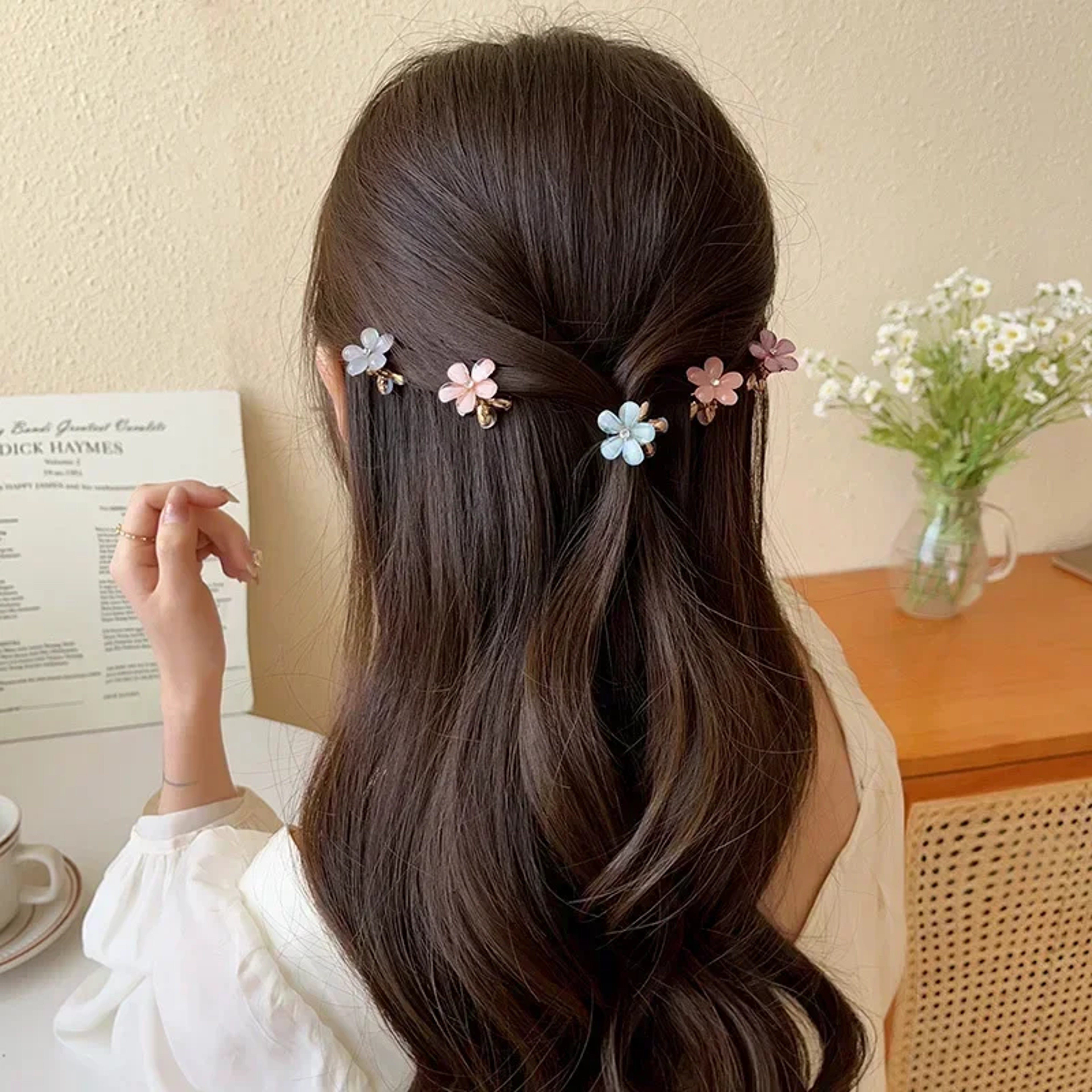 Cute Mini Flower Hairclip Claws For Women And Girls Colorful Opal Hairpins Sweet Small Headdress Ba 6