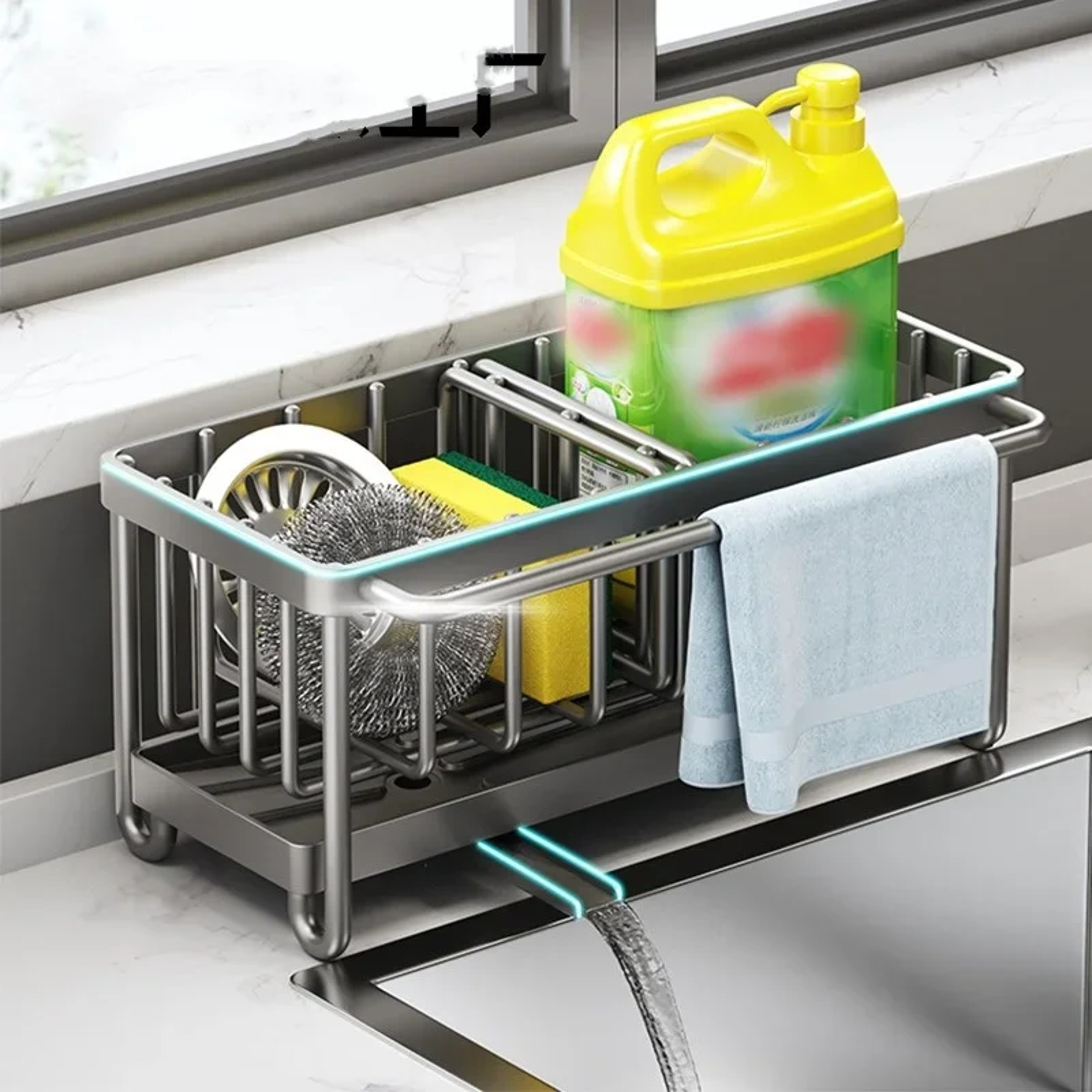 Carbon Steel Sink Sponge Drain Rack Multifunctional Countertop Faucet Storage Soap Rack Dish Towel