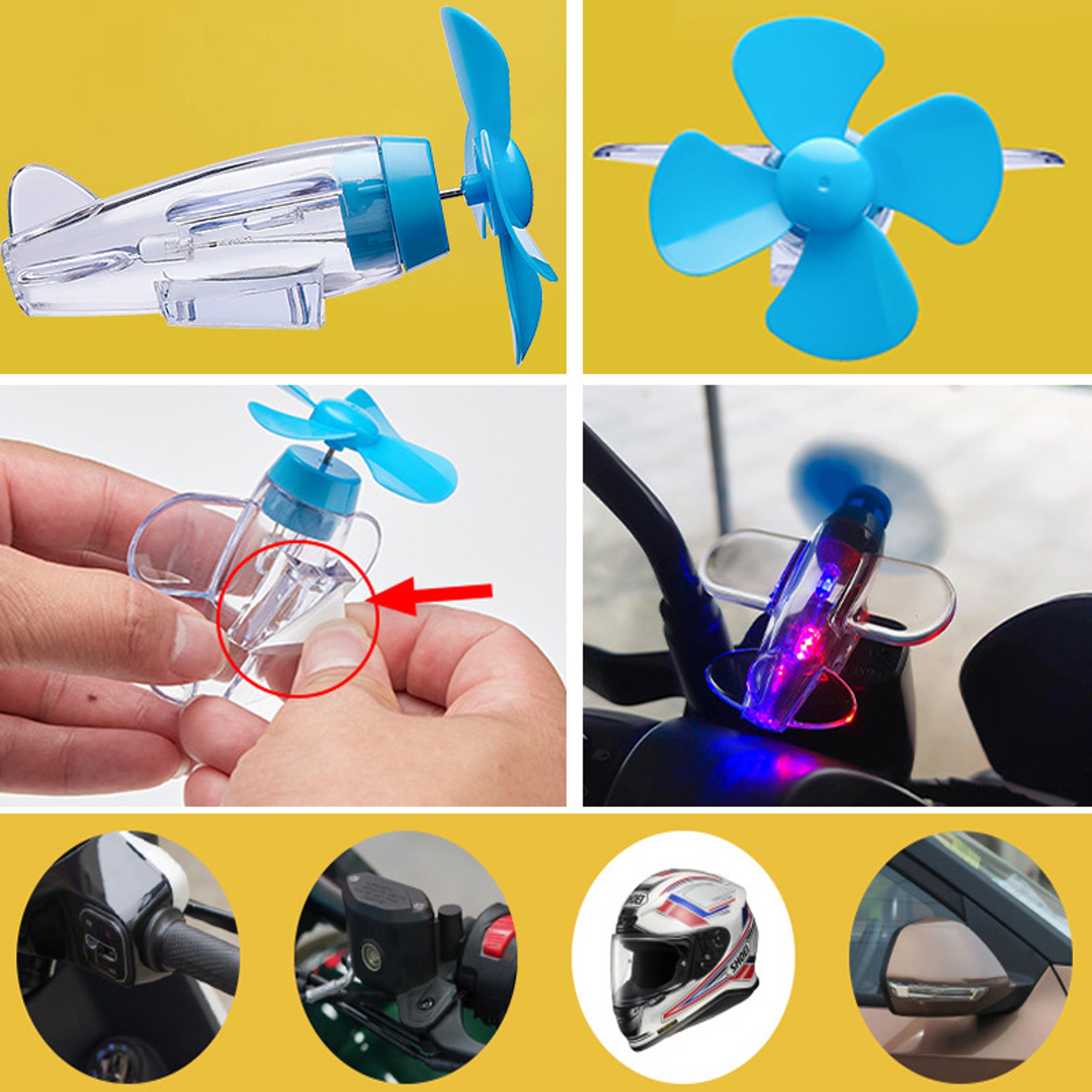 Wind Powered LED Airplane Ornament For Motorcycles Handbar Car Rearview Mirror Rotating LED Lights  5