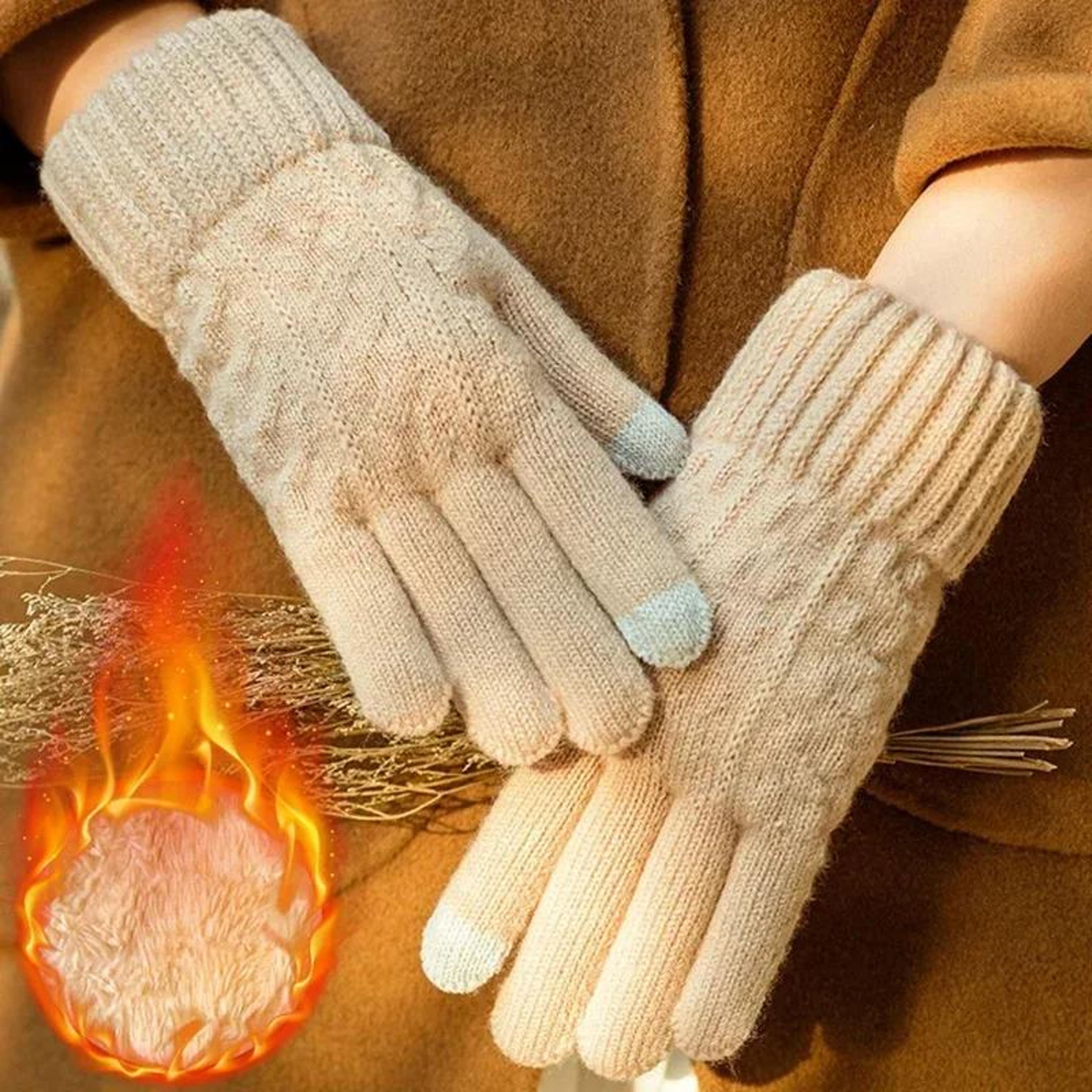 New Mens Warm Full Finger Gloves Winter Touchscreen Gloves Plus Fleece Gloves Wool Knitted Cycling