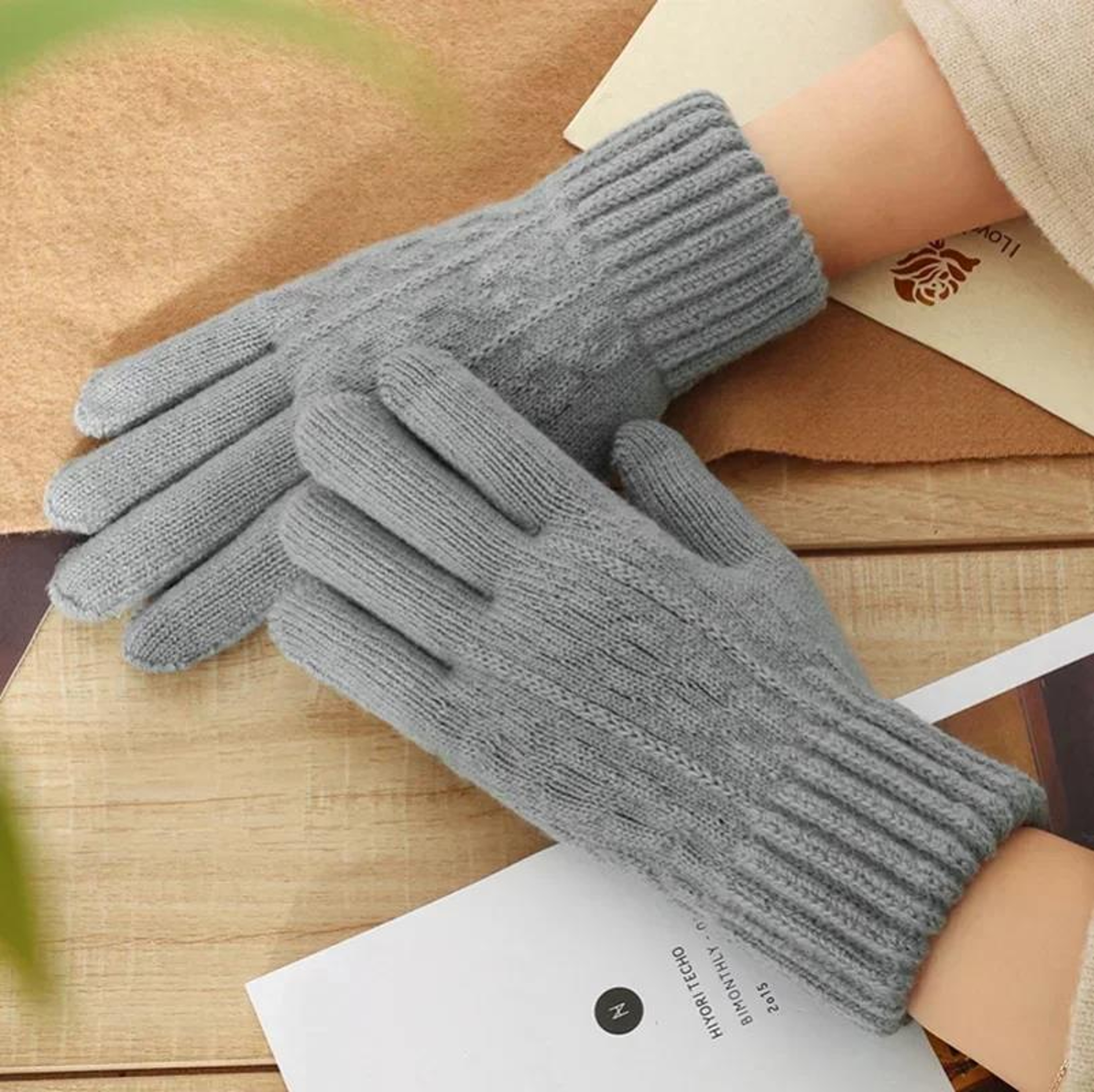 New Mens Warm Full Finger Gloves Winter Touchscreen Gloves Plus Fleece Gloves Wool Knitted Cycling