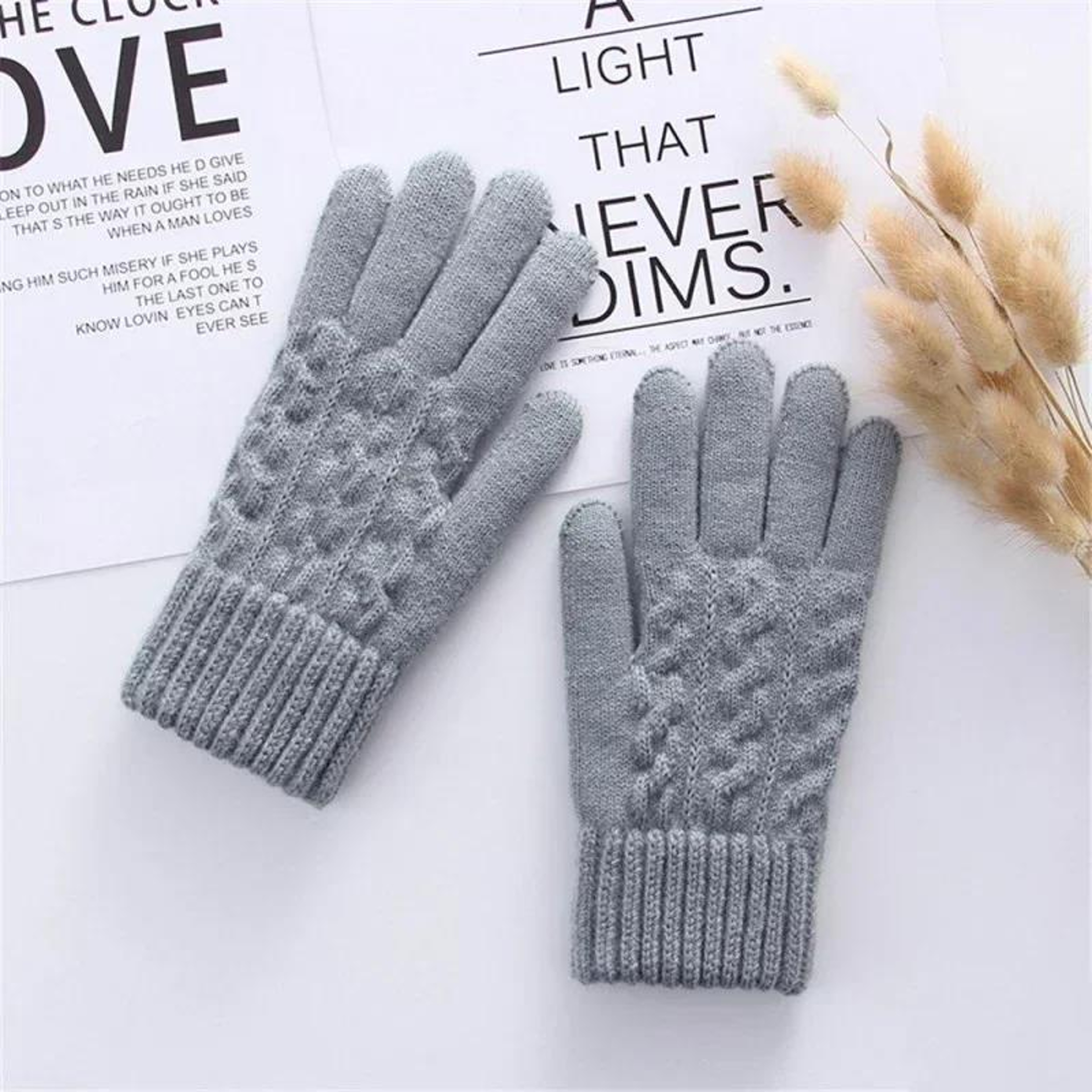 New Mens Warm Full Finger Gloves Winter Touchscreen Gloves Plus Fleece Gloves Wool Knitted Cycling