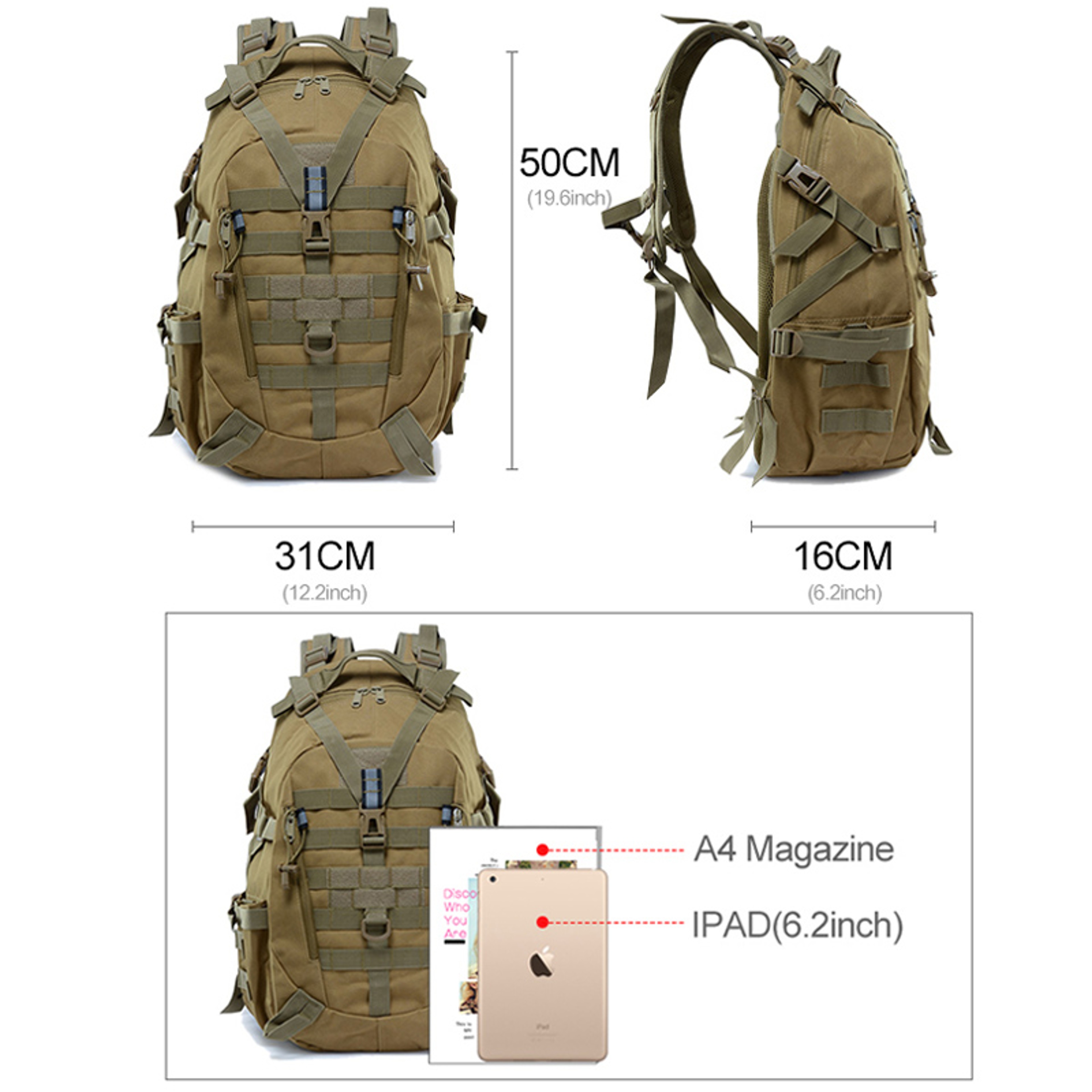 Camping Backpack For Men Tactical Molle Climbing Rucksack Hiking Travel Bag With Laptop Sleeve Outd 5
