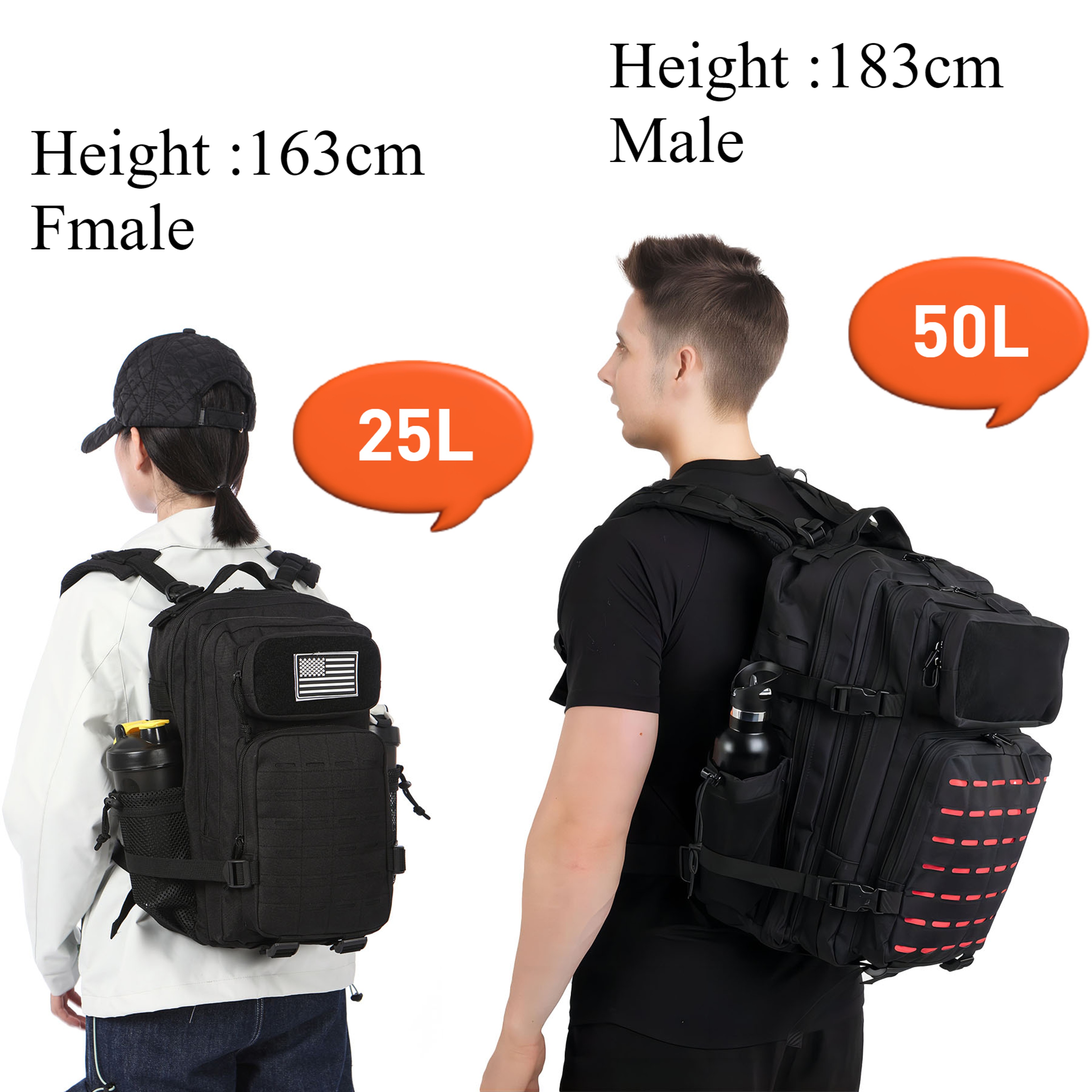 Tactical MOLLE Backpack for Men, Hunting & Outdoor EDC Rucksack, Gym Hiking Bag with 2 Bottle Holders – view 4