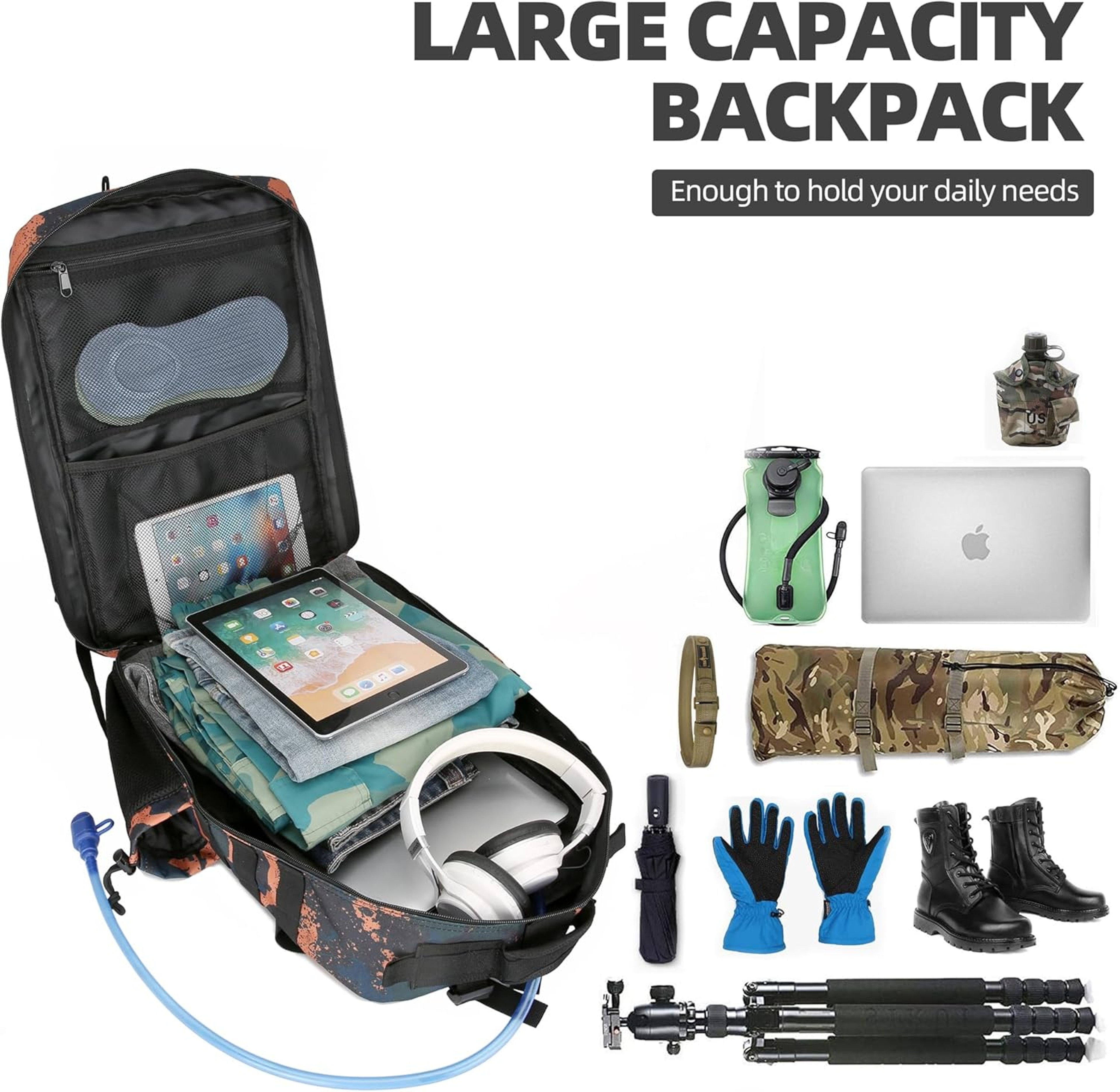 Large Tactical Backpack Hiking Bag, Outdoor Sport Backpack, Waterproof Climbing Rucksack, Camping Hiking Bag Mochila – view 4